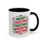 Christmas Mug - Merry Christmas Green & Red Text Trees Hearts Snowflakes Stars