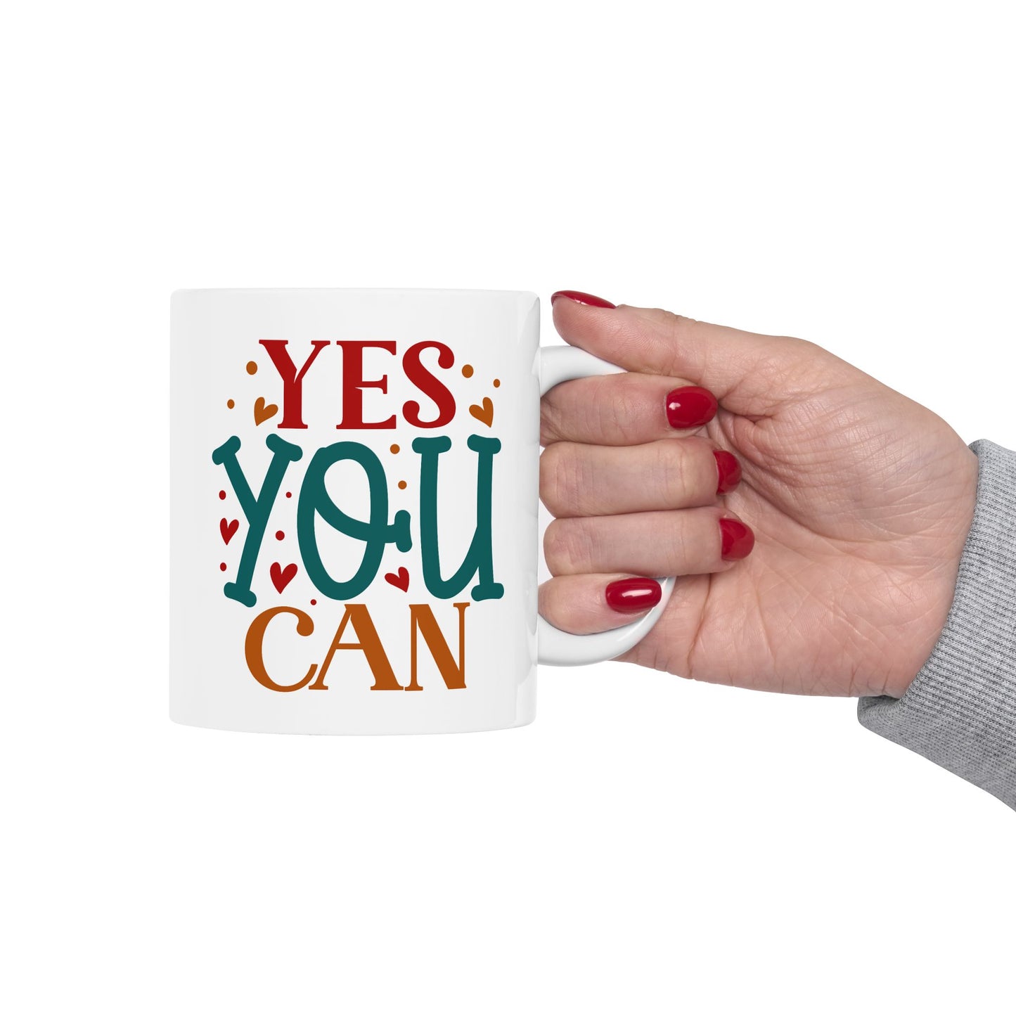 Motivation Mug - Yes You Can Hearts