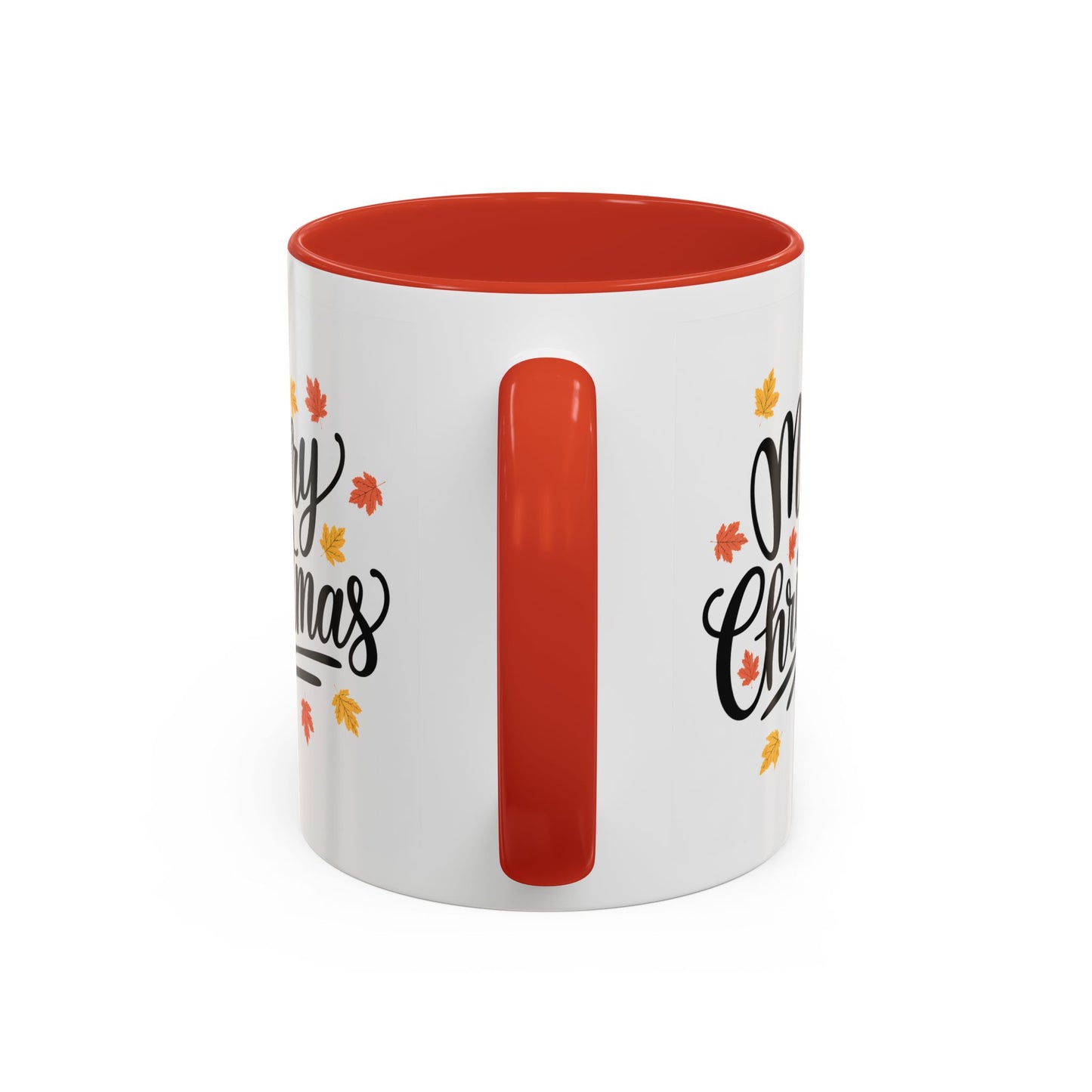 Christmas Mug - Merry Christmas Black Text Fall Leaves
