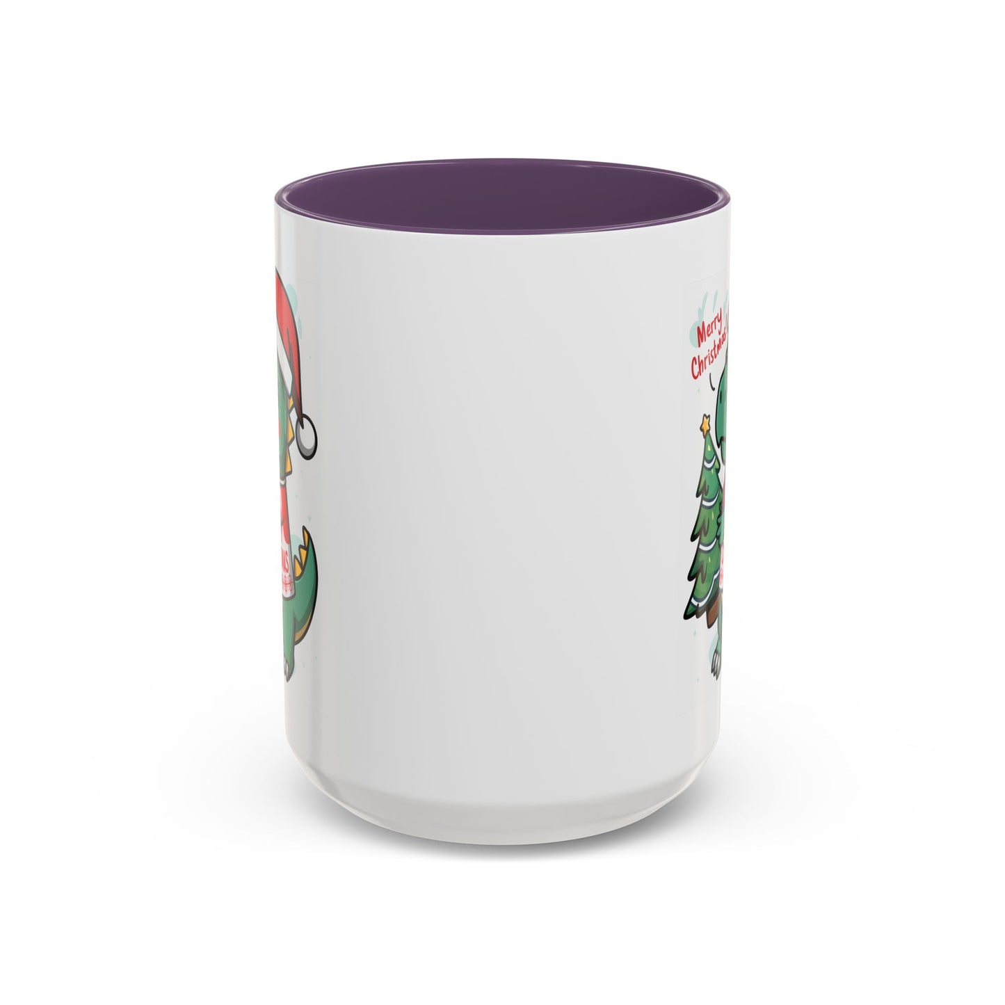 Christmas Mug - Merry Christmas Red Text Dinosaur Tree