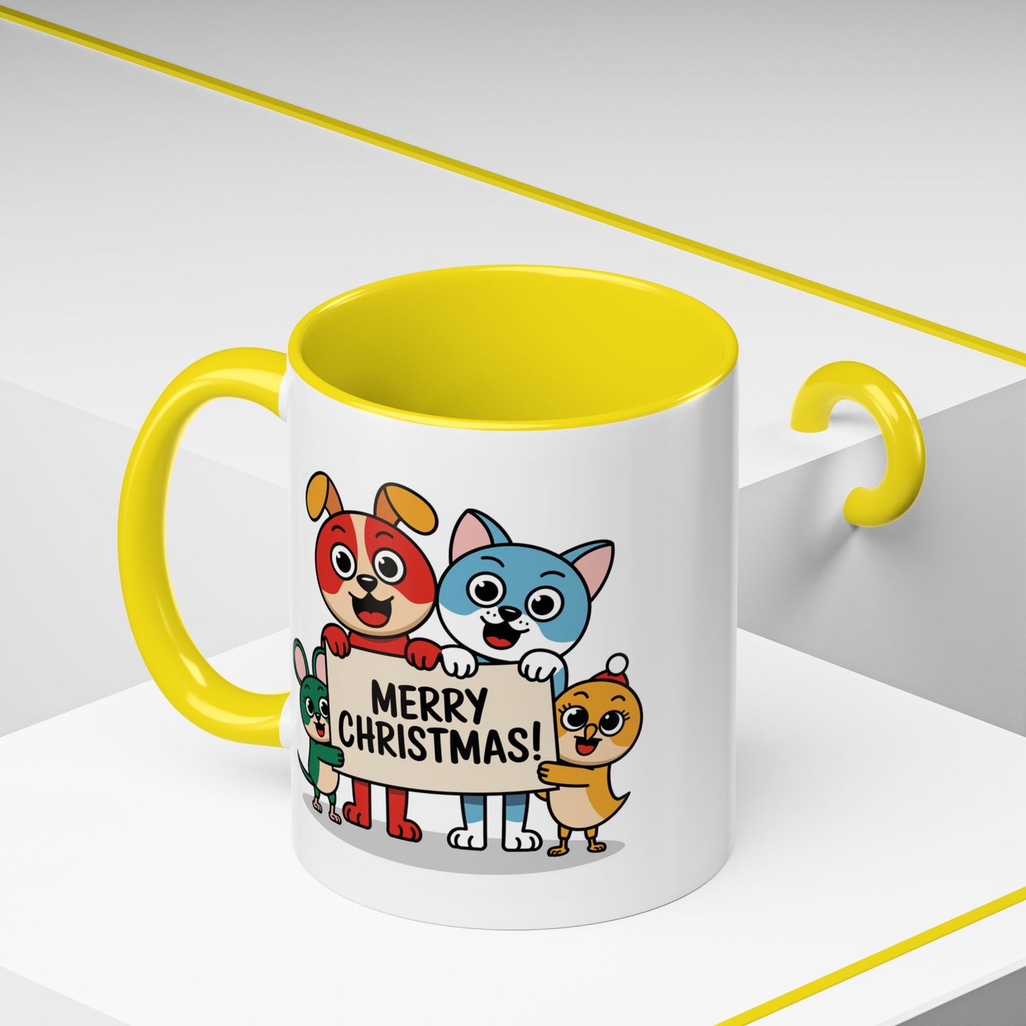 Christmas Mug - Merry Christmas Black Text Mouse Dog Cat Bird