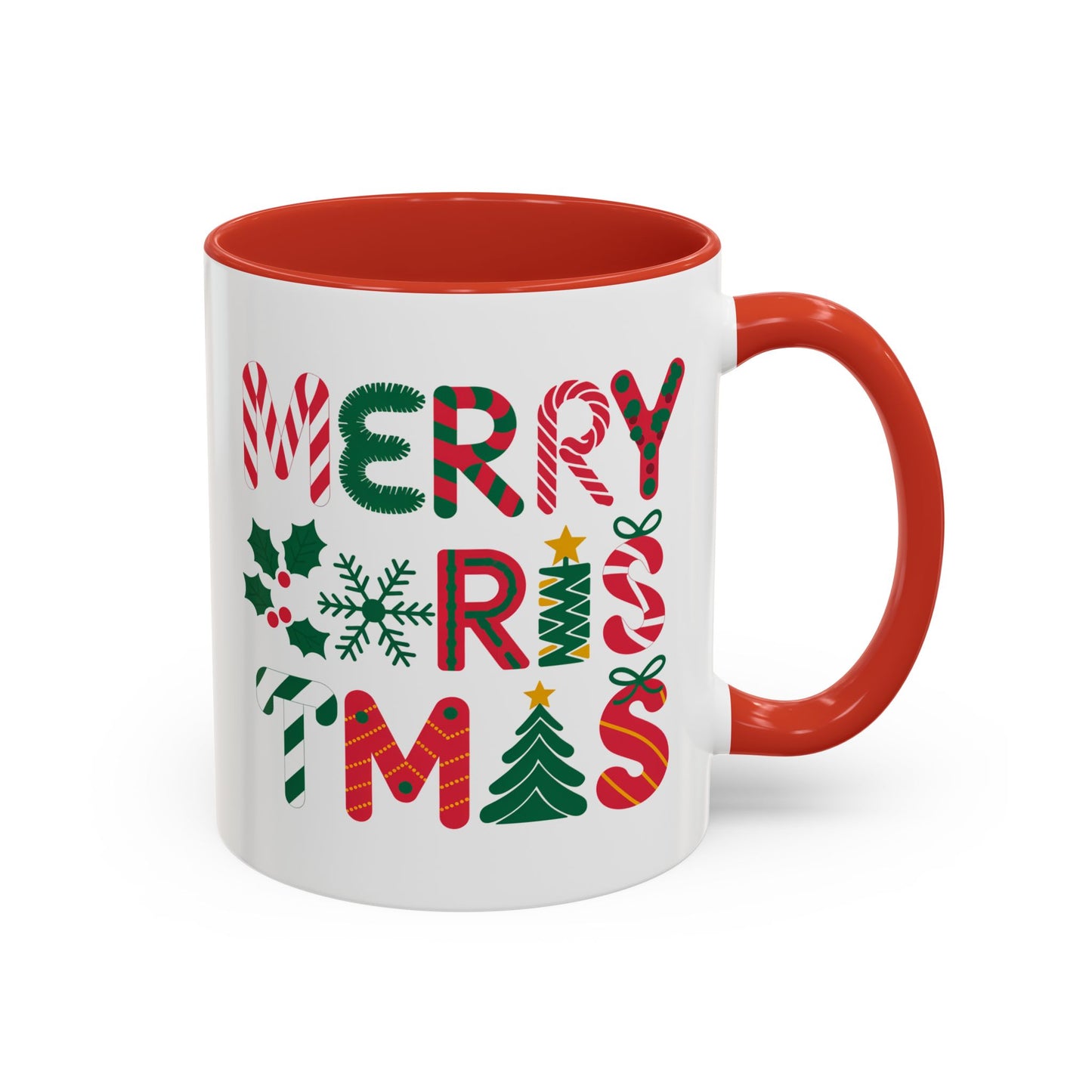 Christmas Mug - Merry Christmas Red Green & Gold Decorative Text