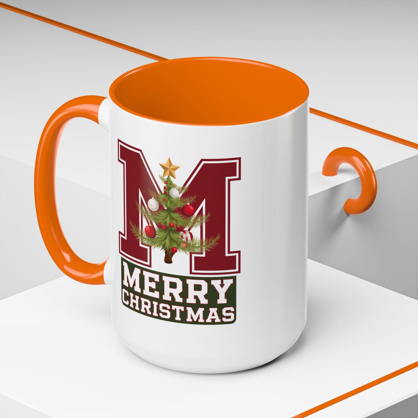 Christmas Mug - Merry Christmas White Green & Red College Text