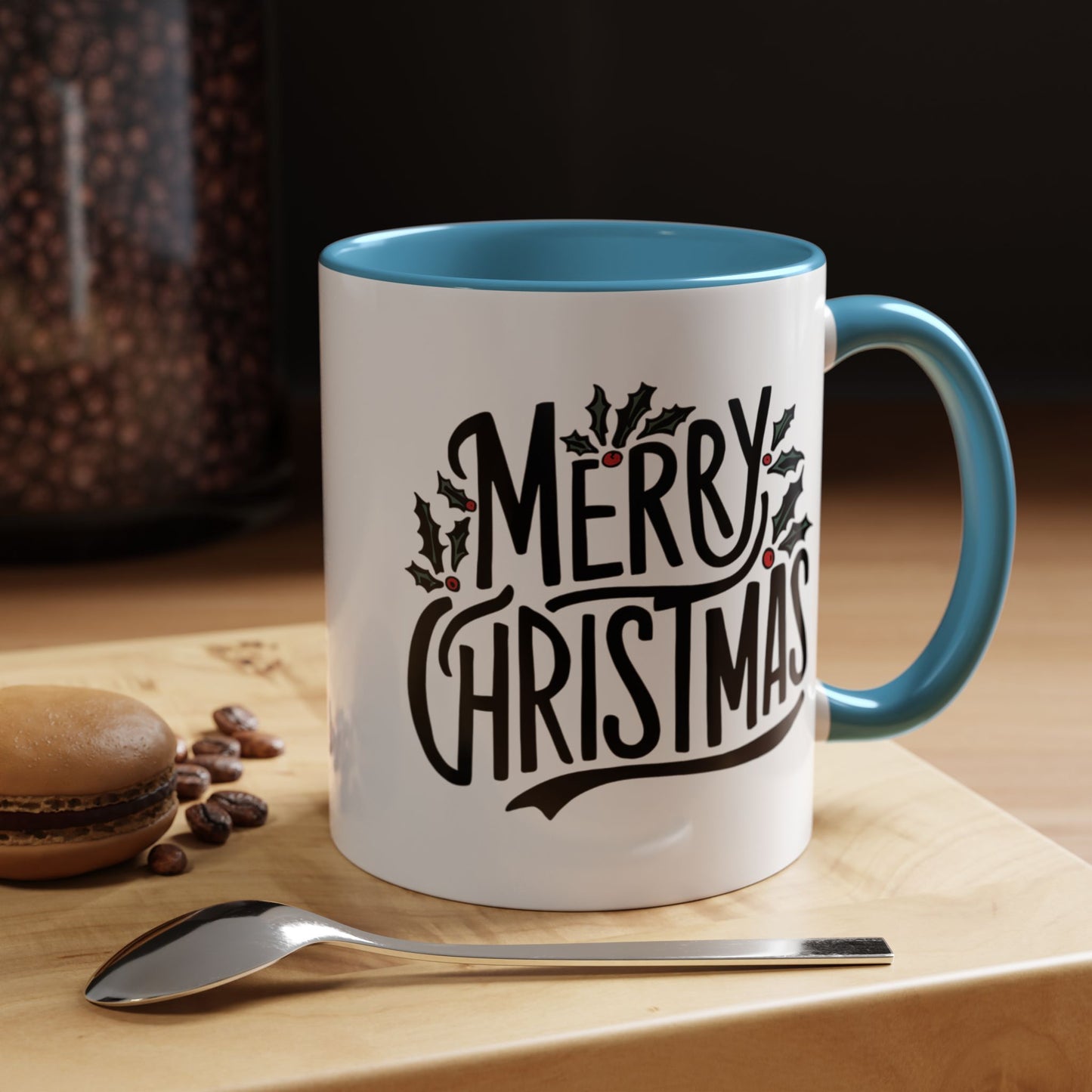 Christmas Mug - Merry Christmas Black Text Mistletoe