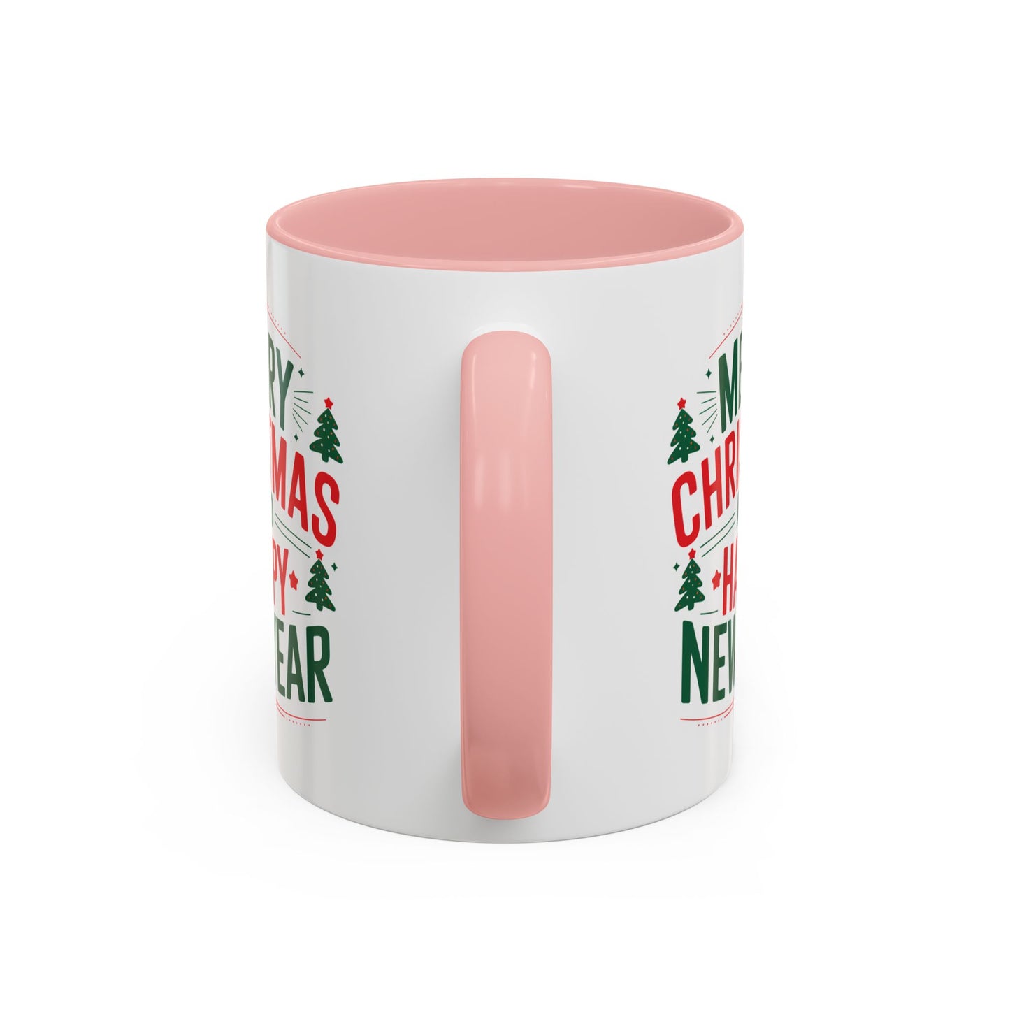 Christmas Mug - Merry Christmas and a Happy New Year Green & Red Text Trees Stars