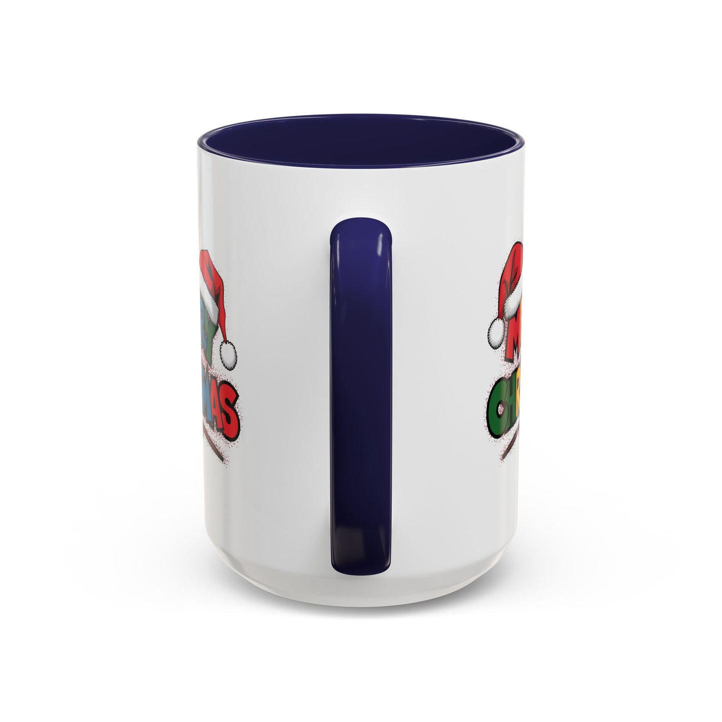 Christmas Mug - Merry Christmas Red Yellow & Blue Text Red Hats