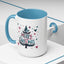 Christmas Mug - Merry Christmas Maroon & Blue Text Tree Hearts Stars