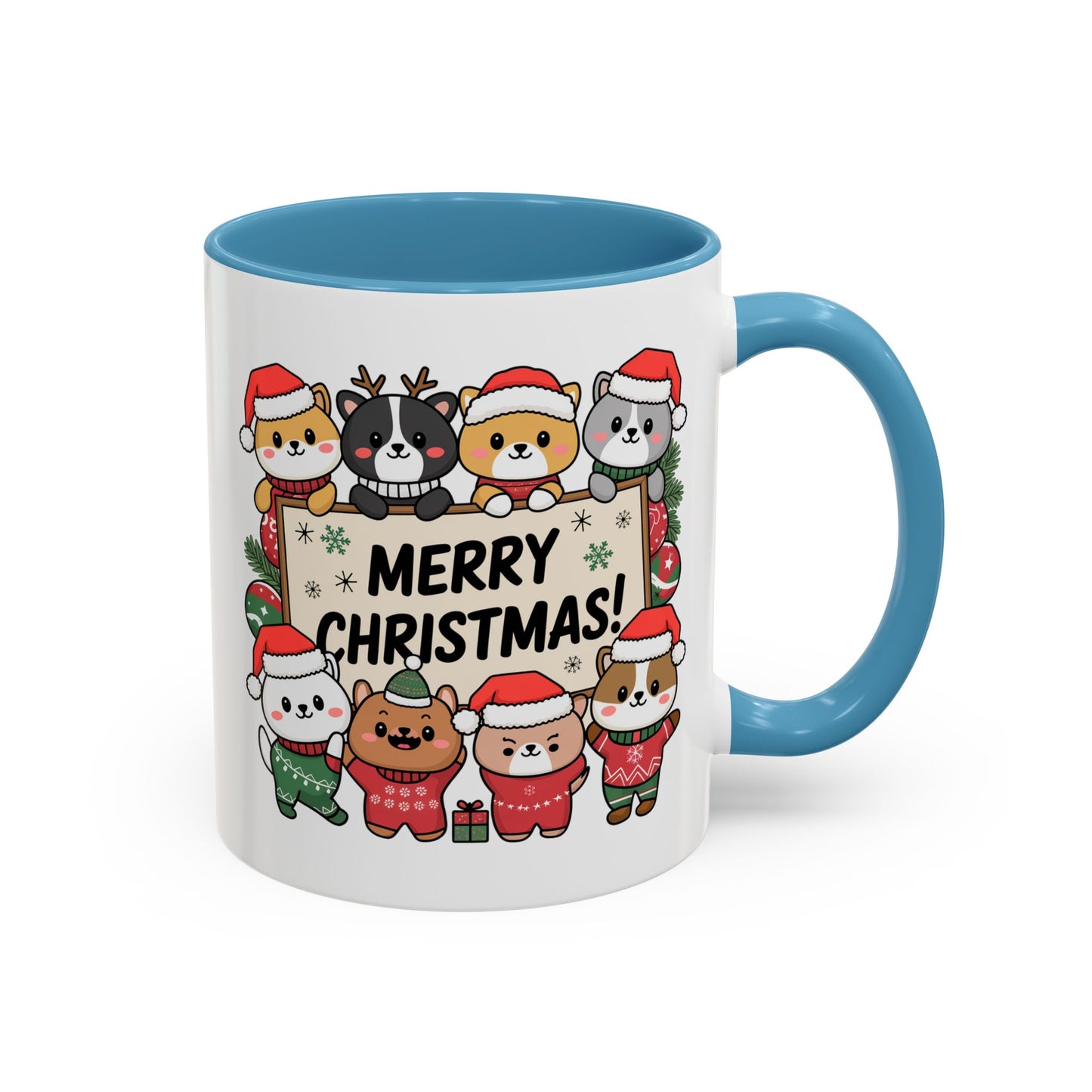 Christmas Mug - Merry Christmas Black Text Cute Animals