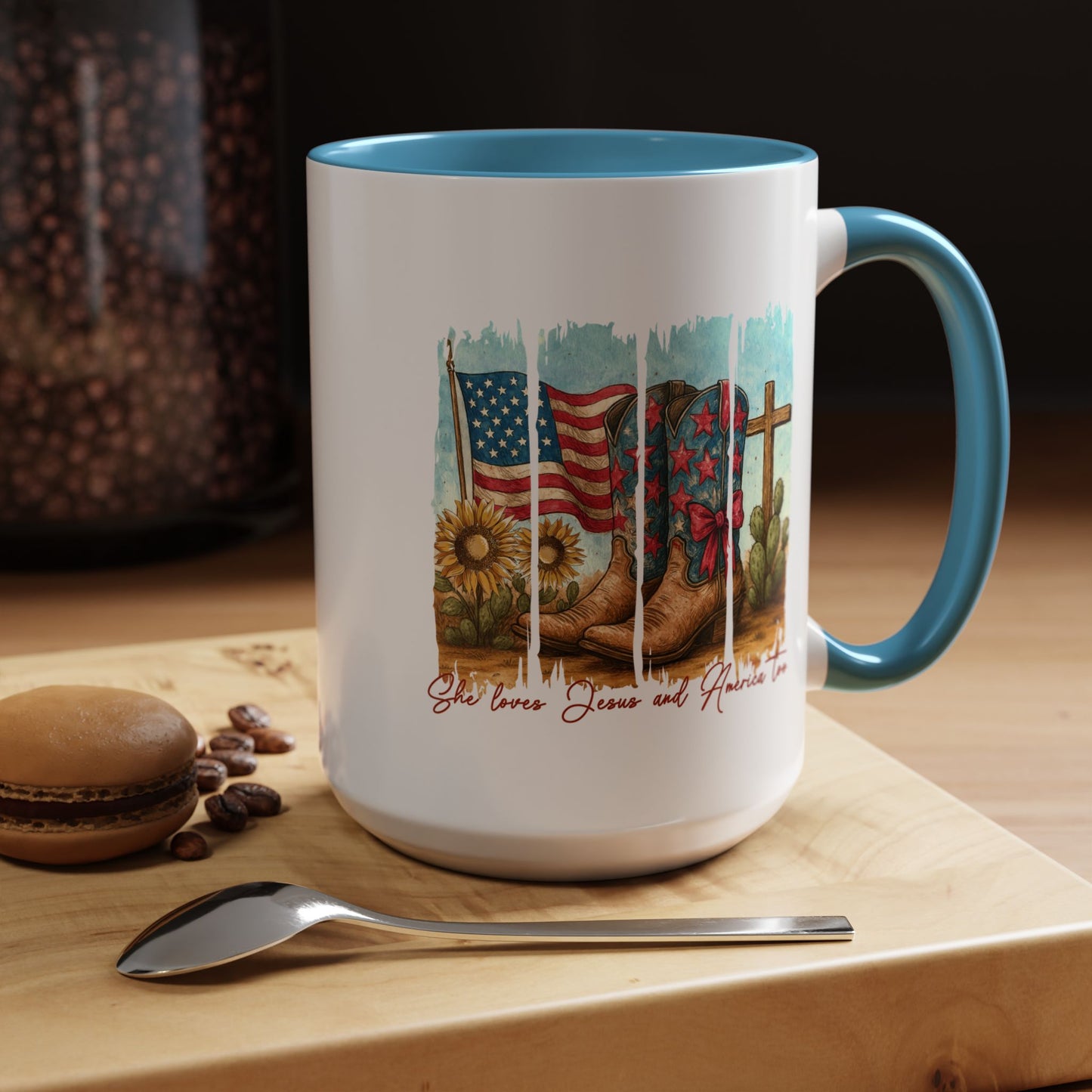 4th of July Mug - She Loves Jesus & America Too Boots
