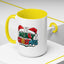Christmas Mug - Merry Christmas Green Red Yellow and Blue Text Red Hats