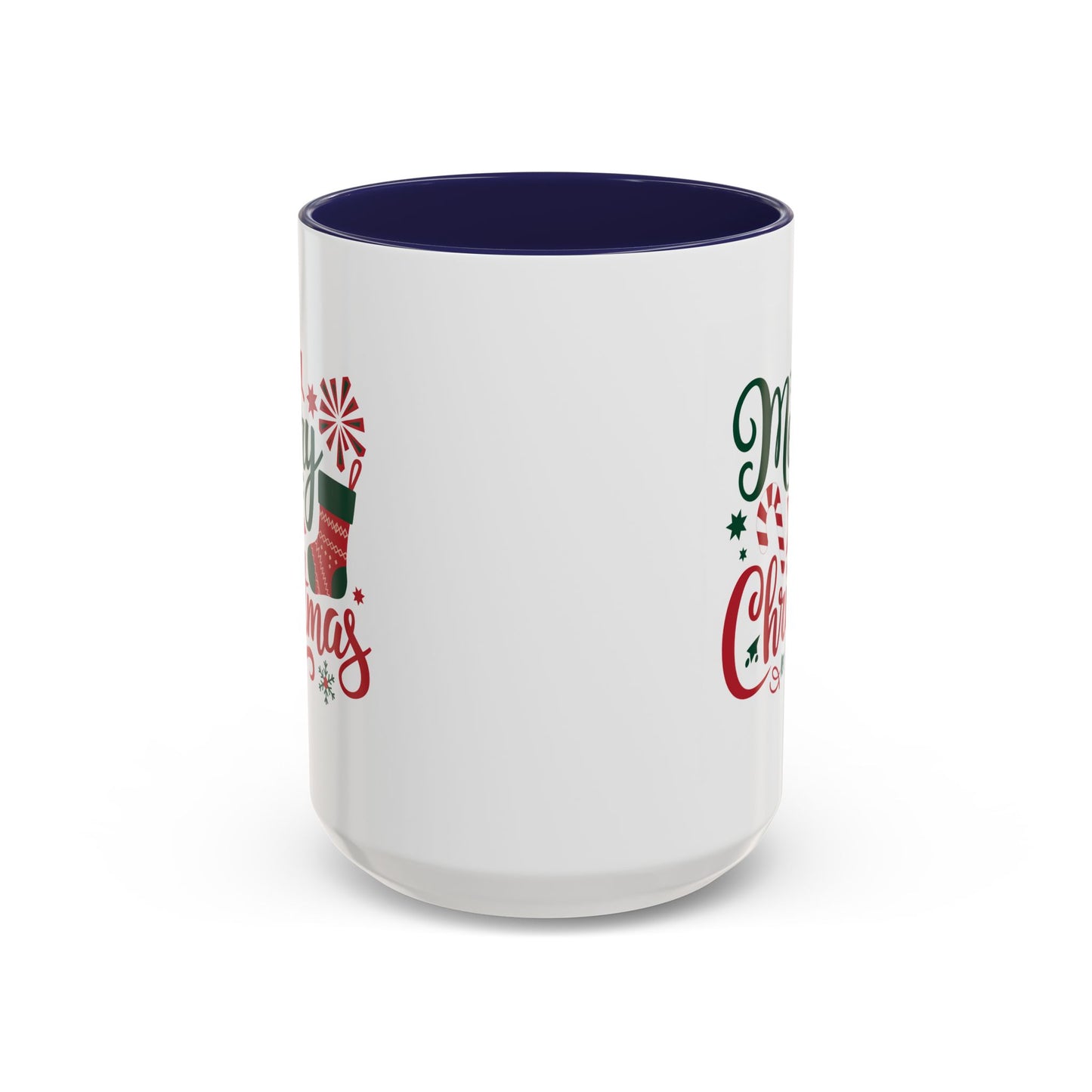 Christmas Mug - Merry Christmas Green & Red Text Star Candy Cane Stocking Snowflake