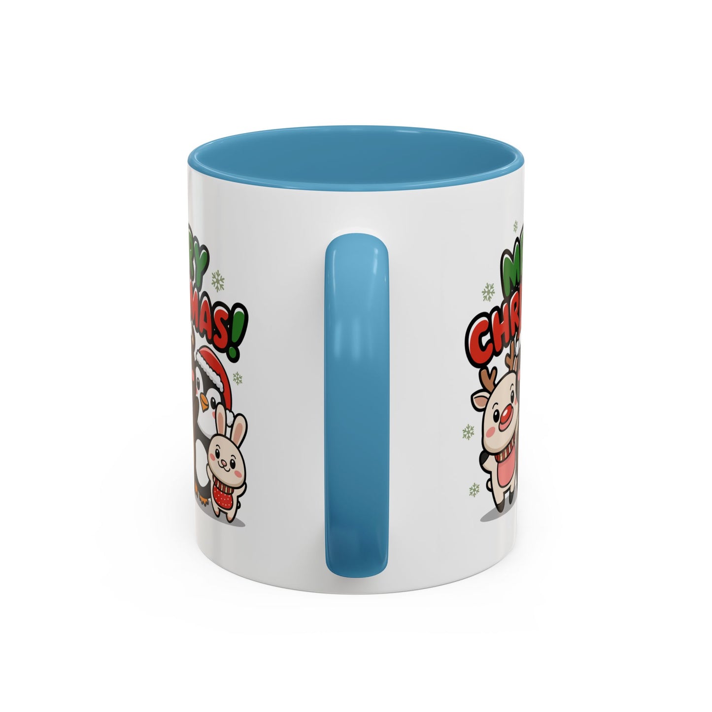 Christmas Mug - Merry Christmas Green & Red Text Cute Animals