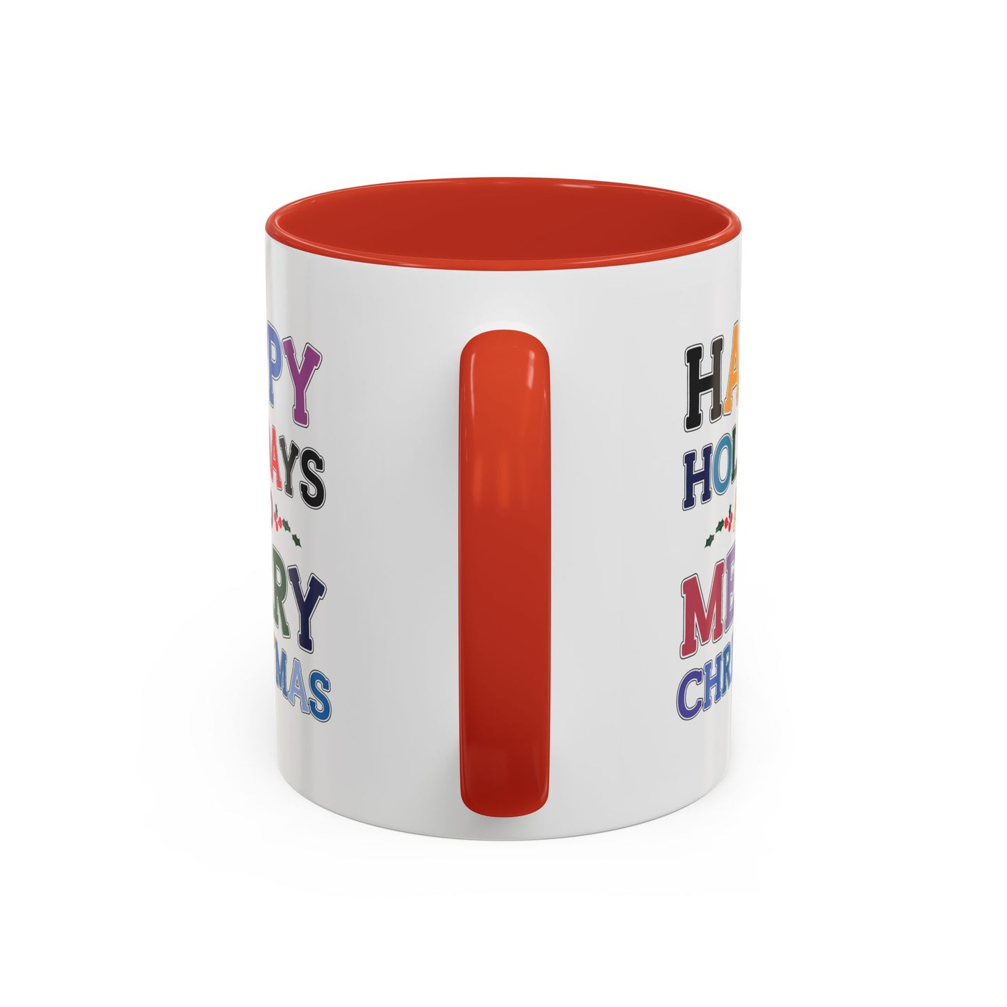 Christmas Mug - Happy Holidays and Merry Christmas Blue Yellow Purple Orange Red Text