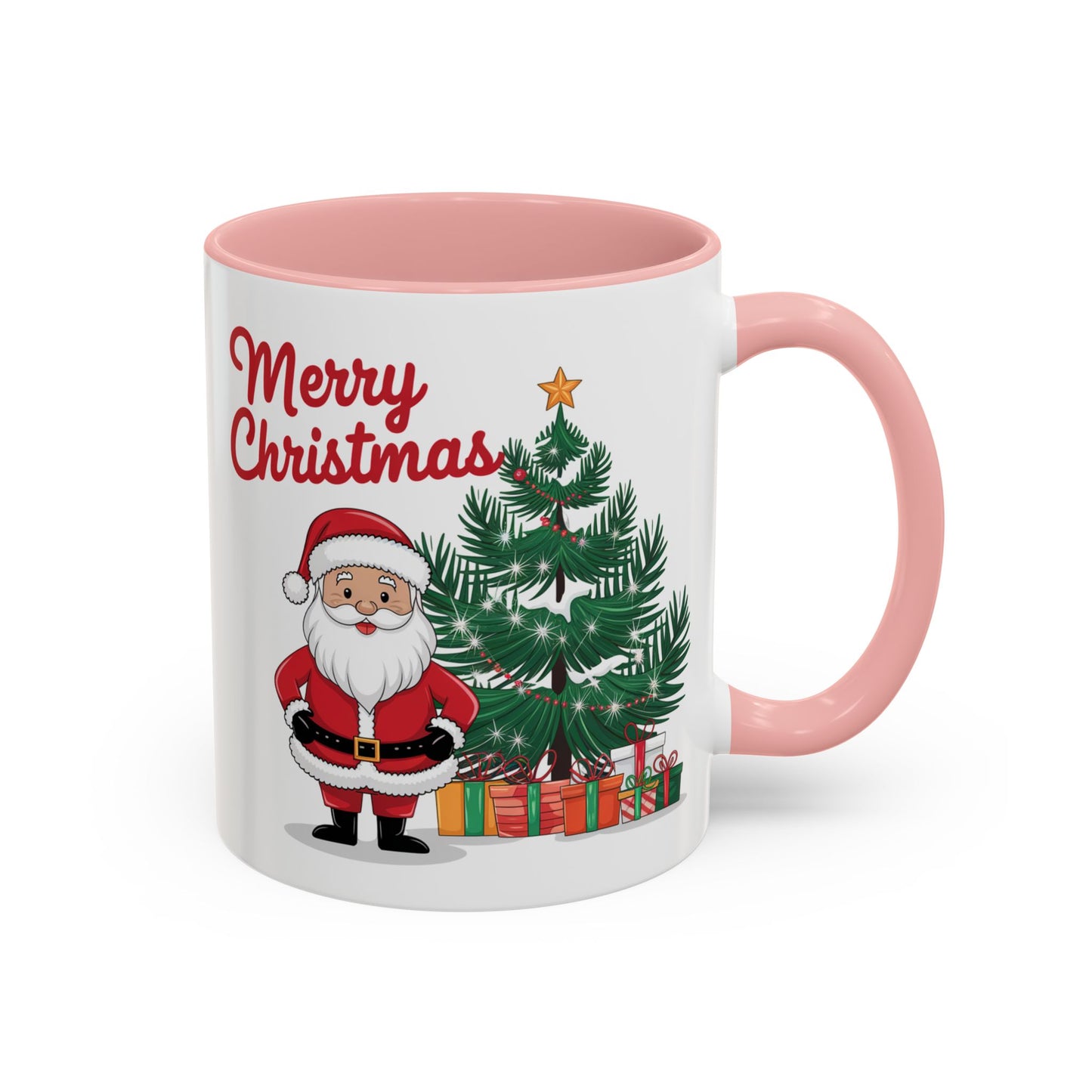 Christmas Mug - Merry Christmas Red Text Santa Tree Presents