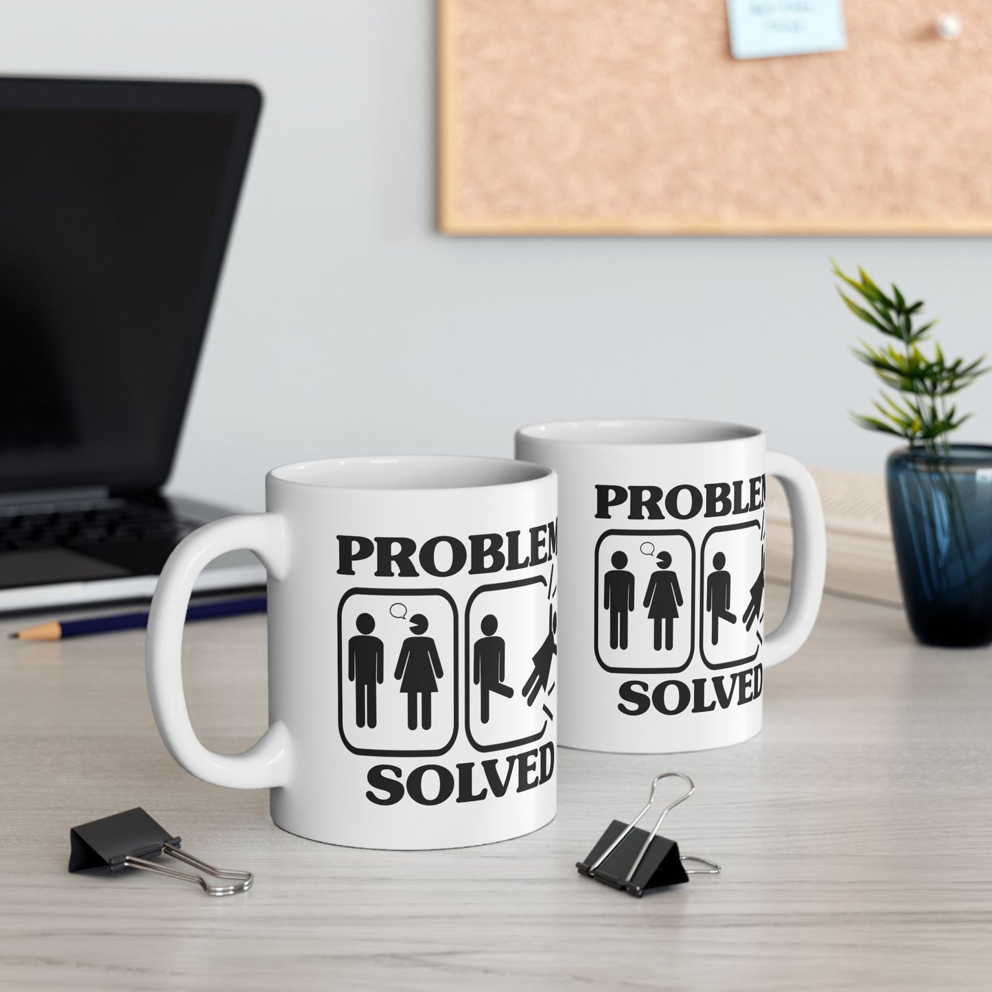 Humor Mug - Problem Solved - Boy Kicks Girl