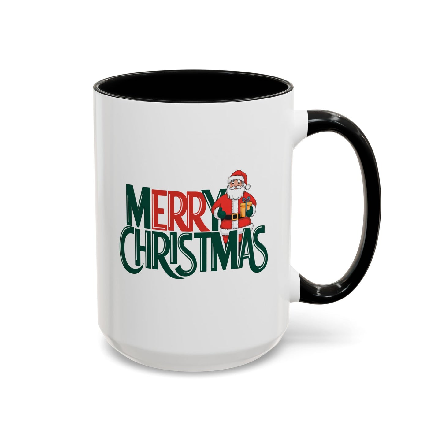 Christmas Mug - Merry Christmas Green & Red Text Santa Present