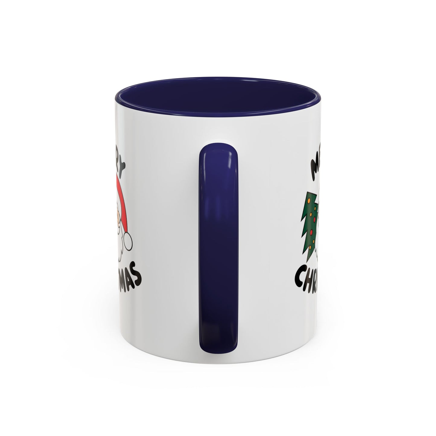 Christmas Mug - Merry Christmas Black Text Santa Tree