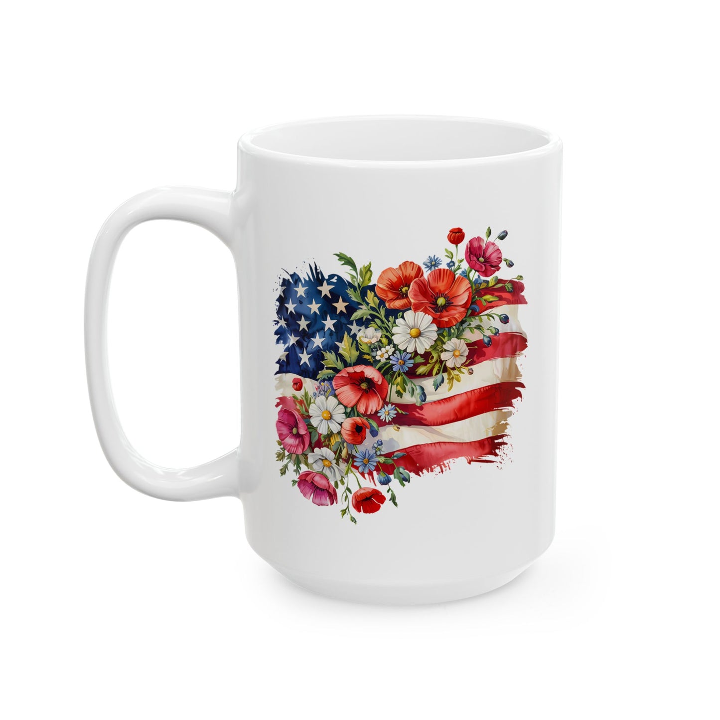 4th of July Mug - Floral American Flag