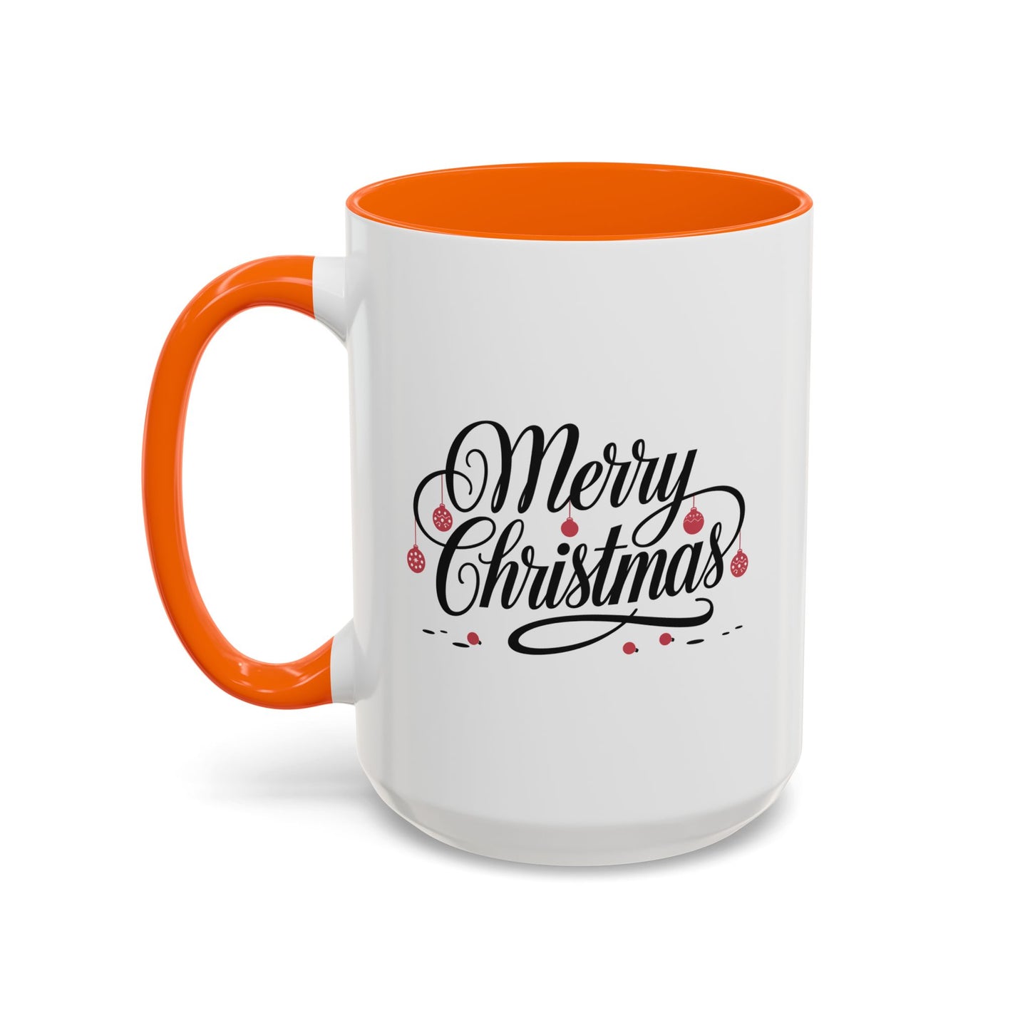 Christmas Mug - Merry Christmas Black Text Red Ornaments