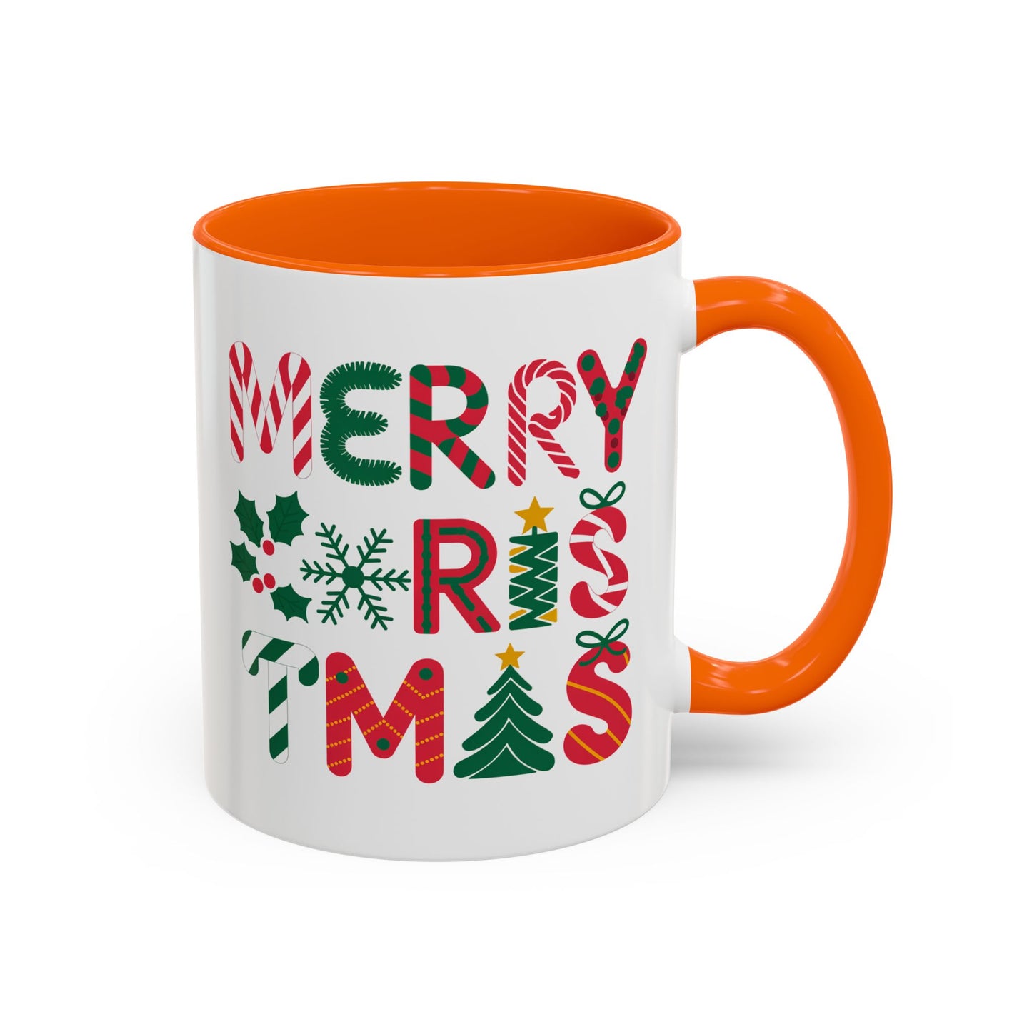 Christmas Mug - Merry Christmas Red Green & Gold Decorative Text