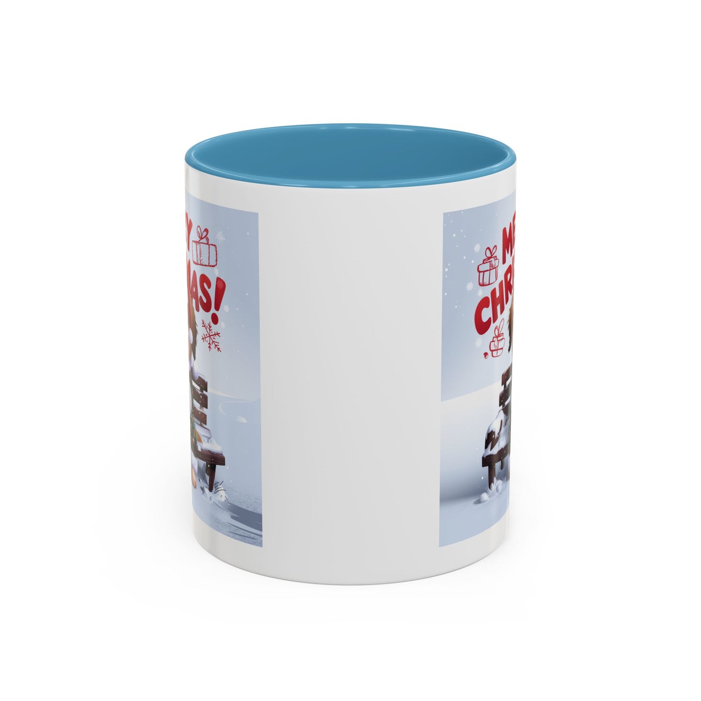 Christmas Mug - Merry Christmas Red Text Puppy Green Top 2