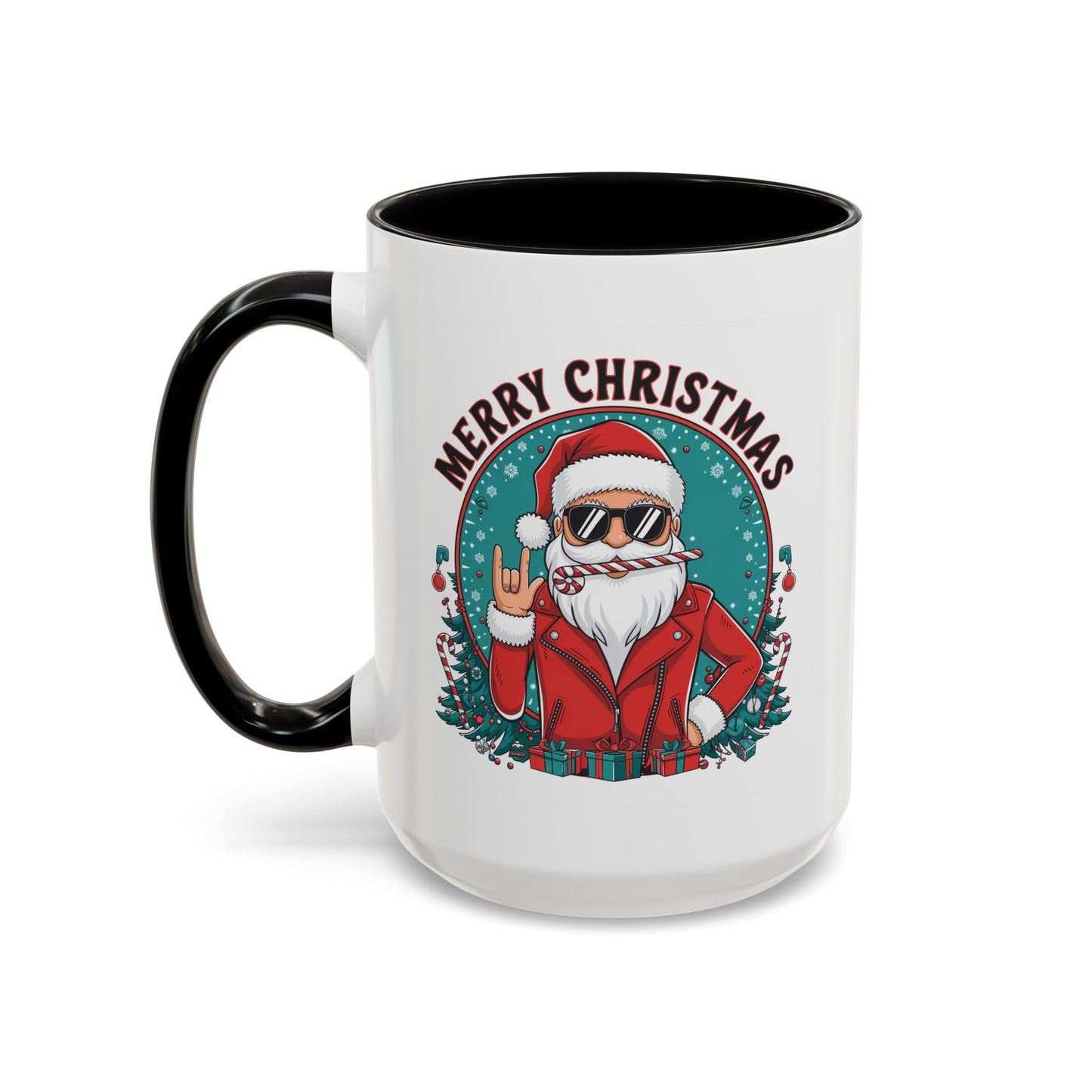 Christmas Mug - Merry Christmas Black & Red Text Cool Santa
