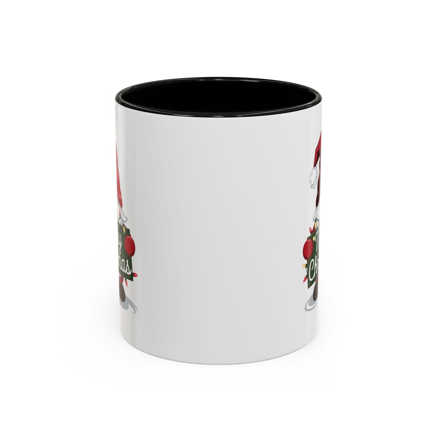 Christmas Mug - Merry Christmas White & Green Text Gnome Lights