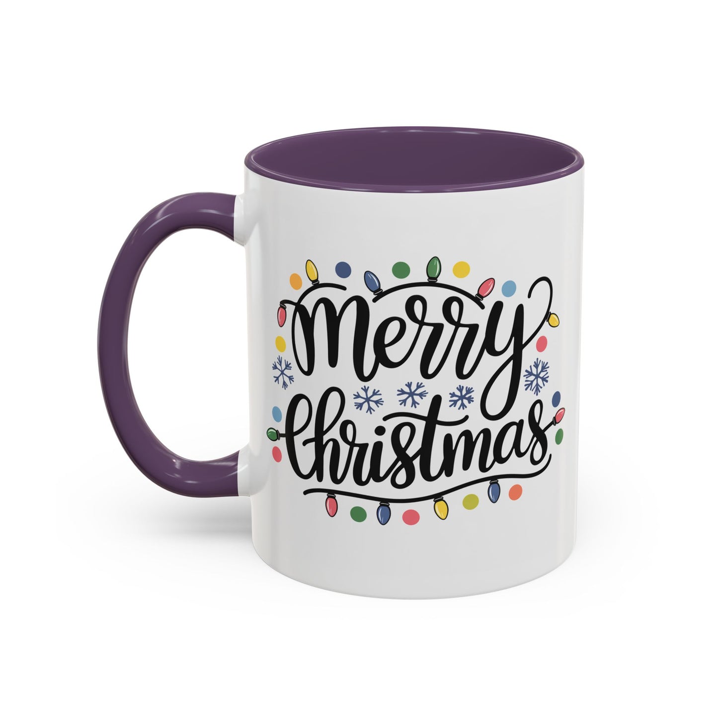 Christmas Mug - Merry Christmas Black Text Colored Lights