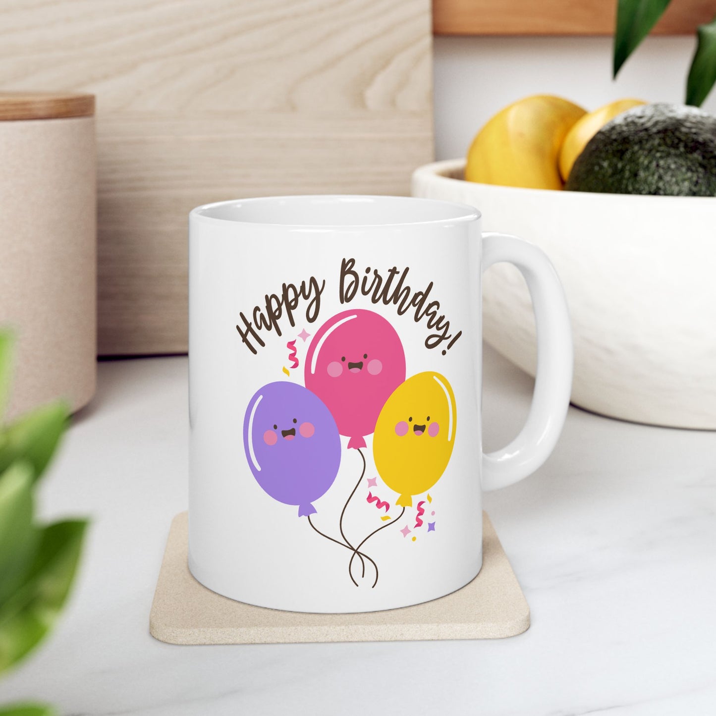 Birthday Mug - Happy Birthday Smiley Balloons