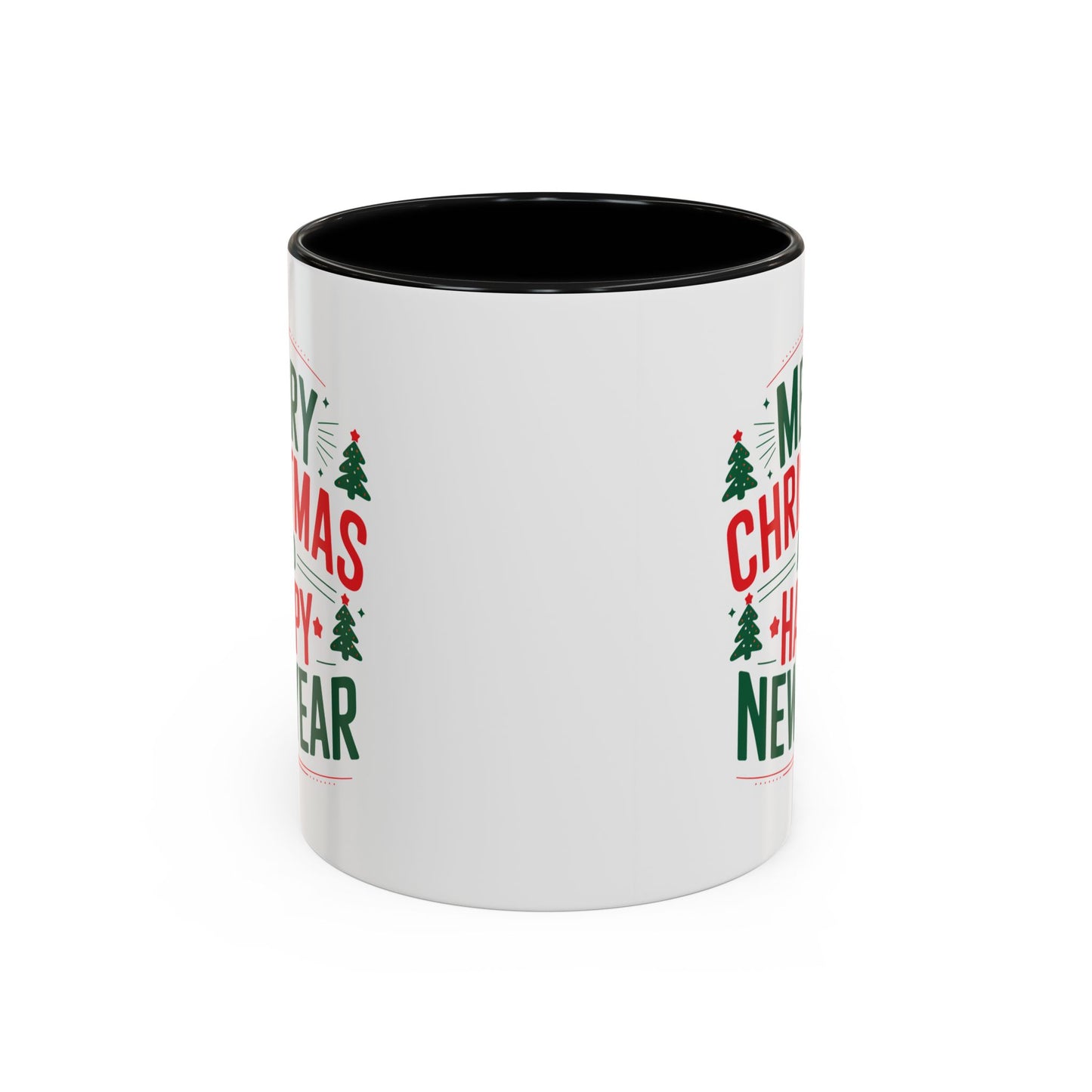 Christmas Mug - Merry Christmas and a Happy New Year Green & Red Text Trees Stars
