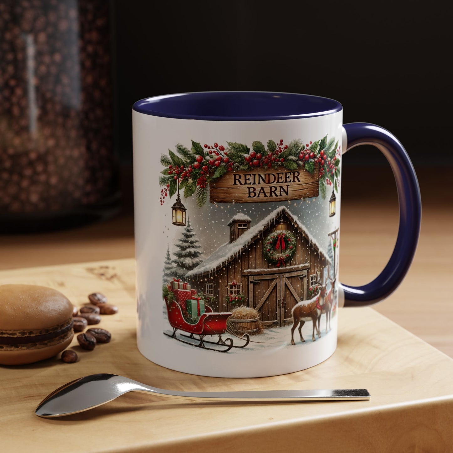 Christmas Mug - Reindeer Barn Sleigh Reindeer