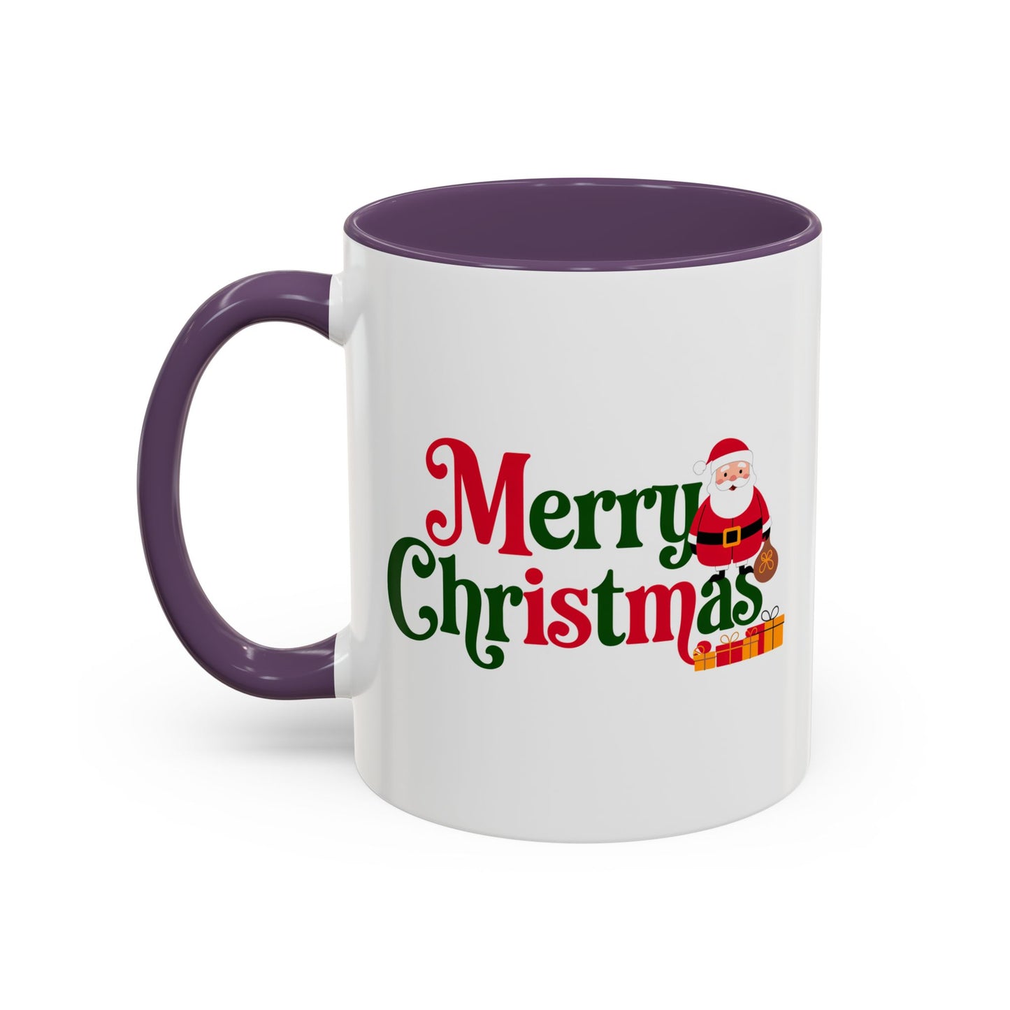 Christmas Mug - Merry Christmas Green & Red Text Santa Presents