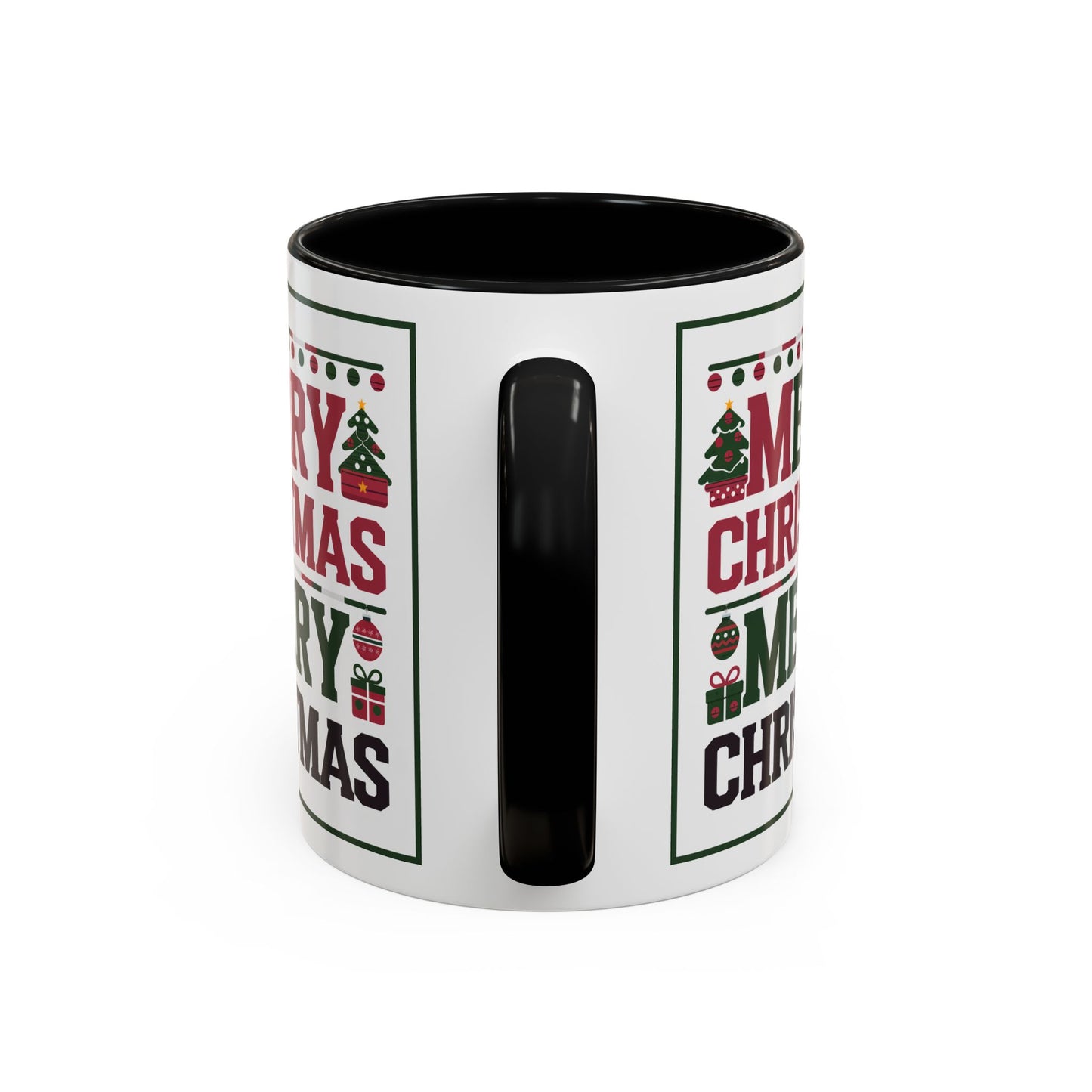 Christmas Mug - Merry Christmas Red Green & Black Text Trees Presents