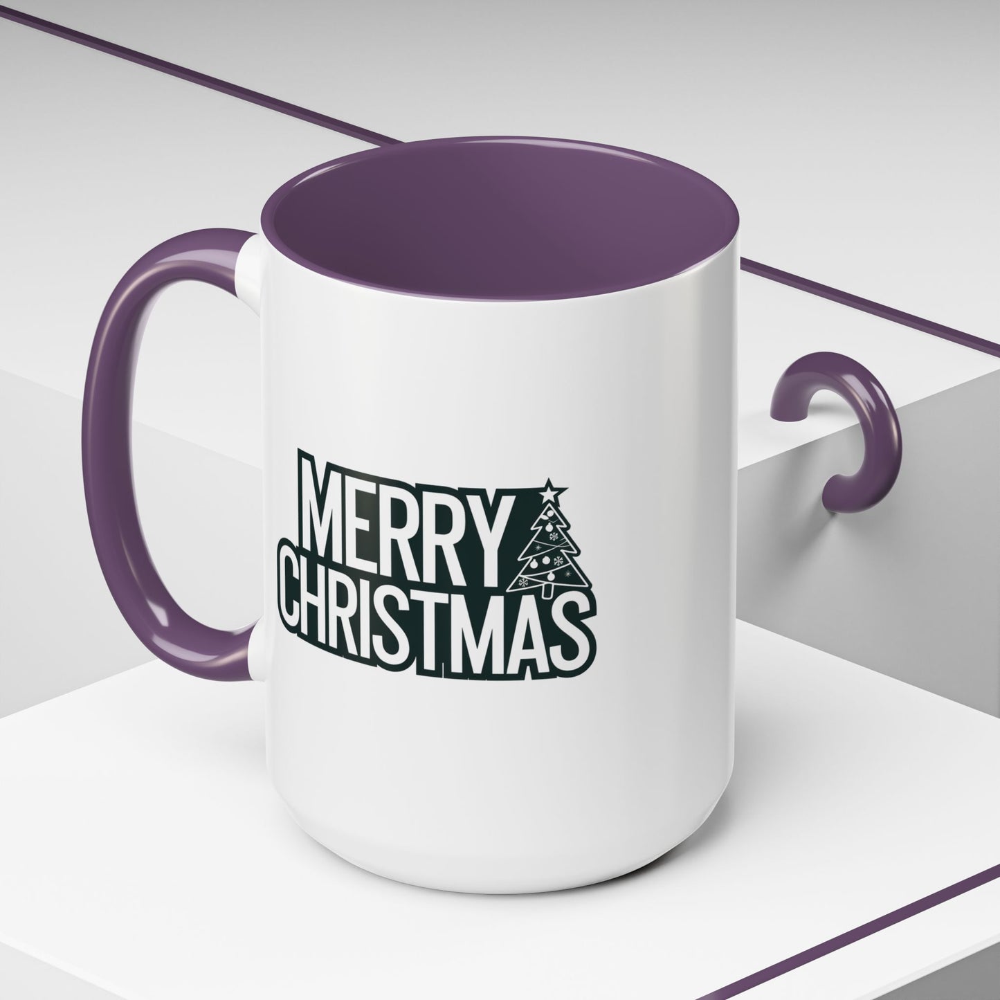 Christmas Mug - Merry Christmas White & Black Text Tree