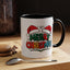 Christmas Mug - Merry Christmas Green Red Yellow and Blue Text Red Hats