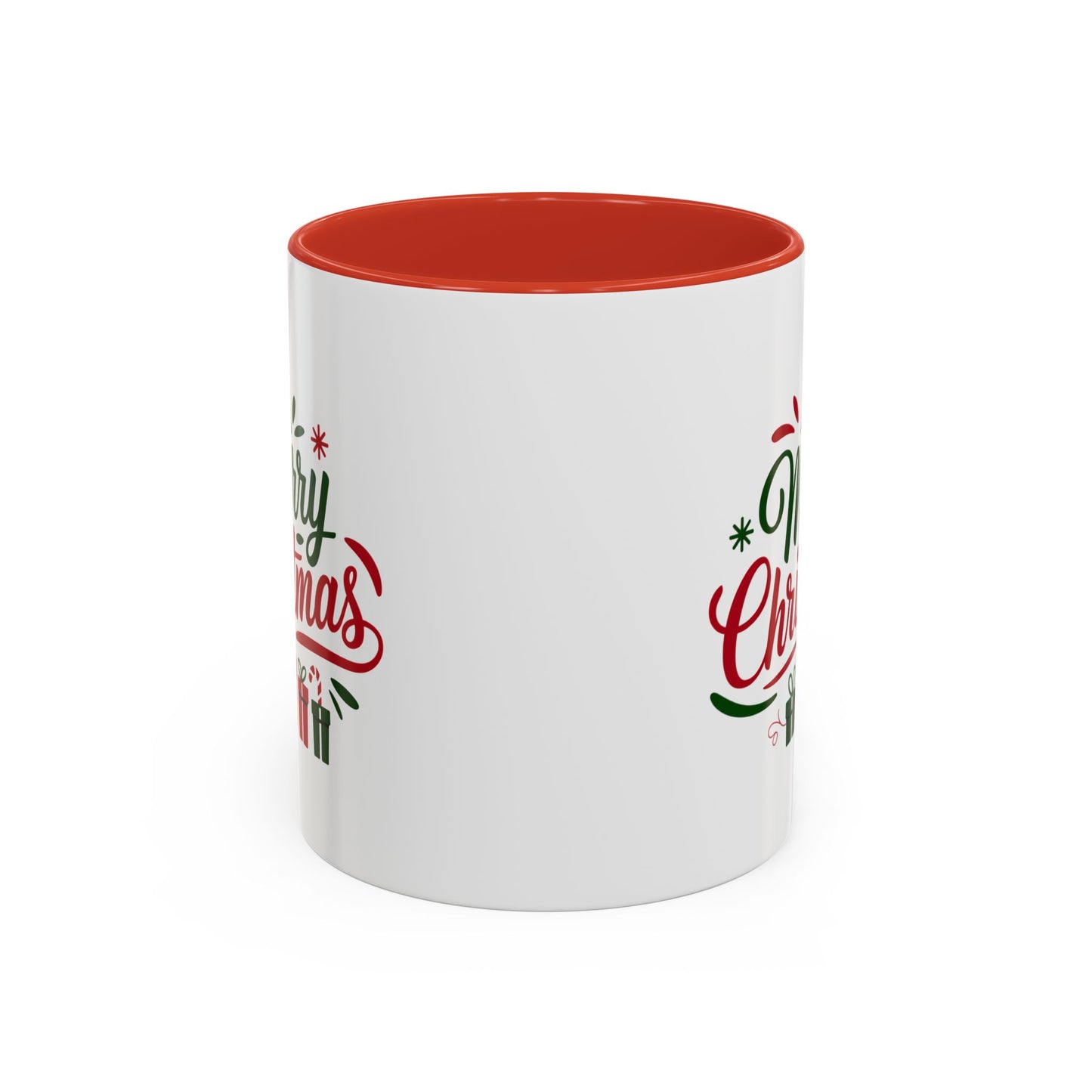 Christmas Mug - Merry Christmas Green & Red Text Tree Snowflakes Presents