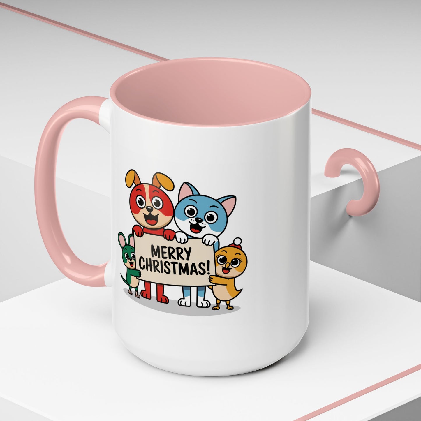 Christmas Mug - Merry Christmas Black Text Mouse Dog Cat Bird