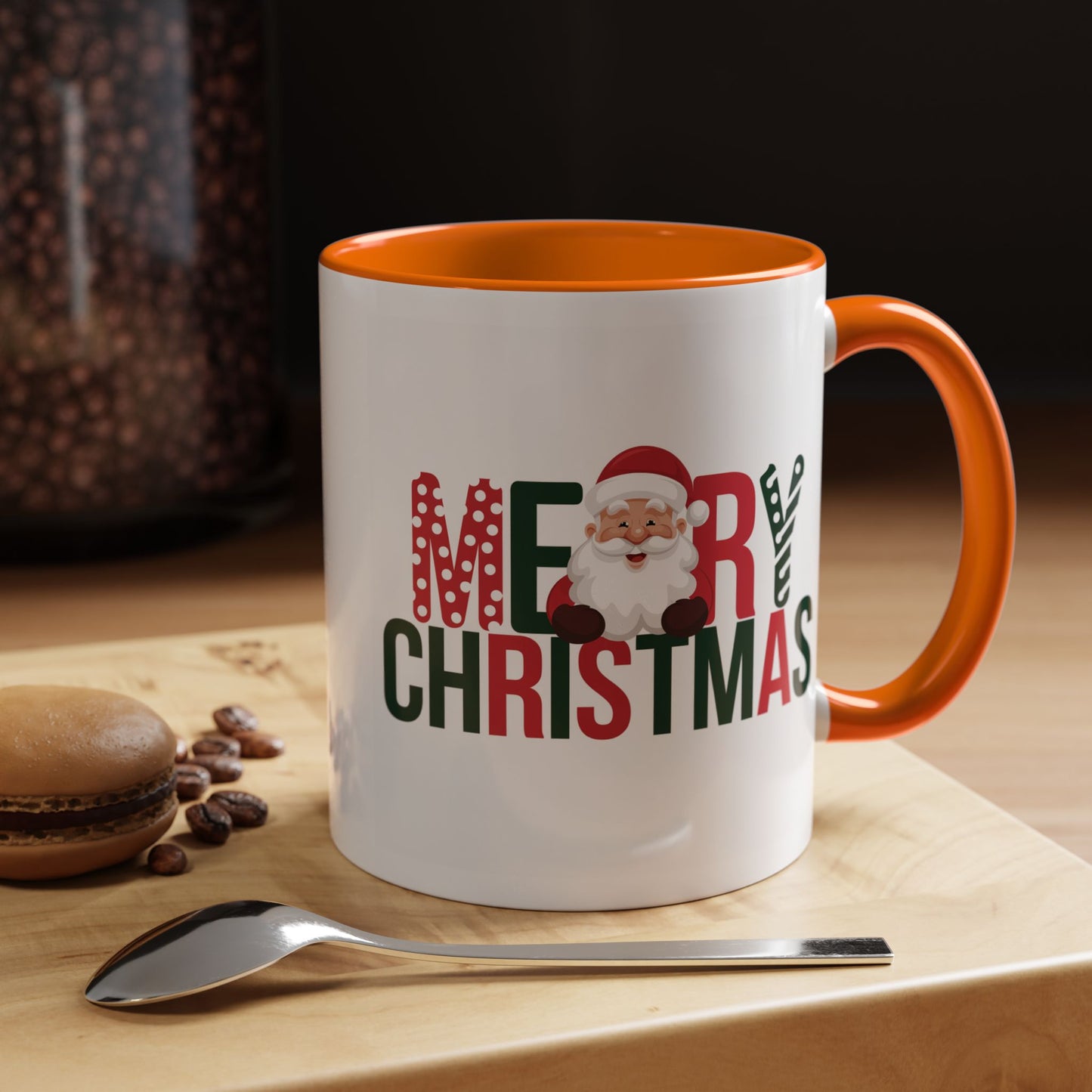 Christmas Mug - Merry Christmas Green & Red Text Santa