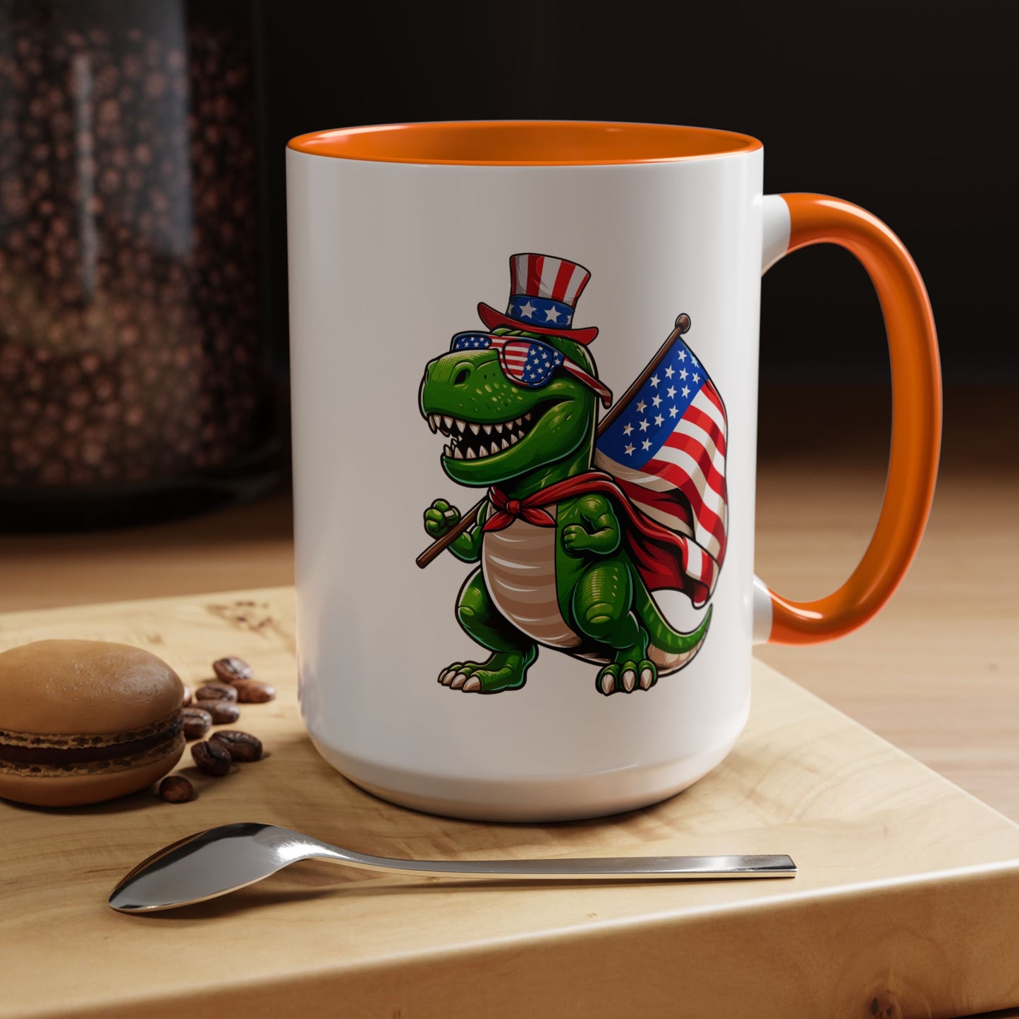 4th of July Mug - T Rex Dinosaur USA Flag