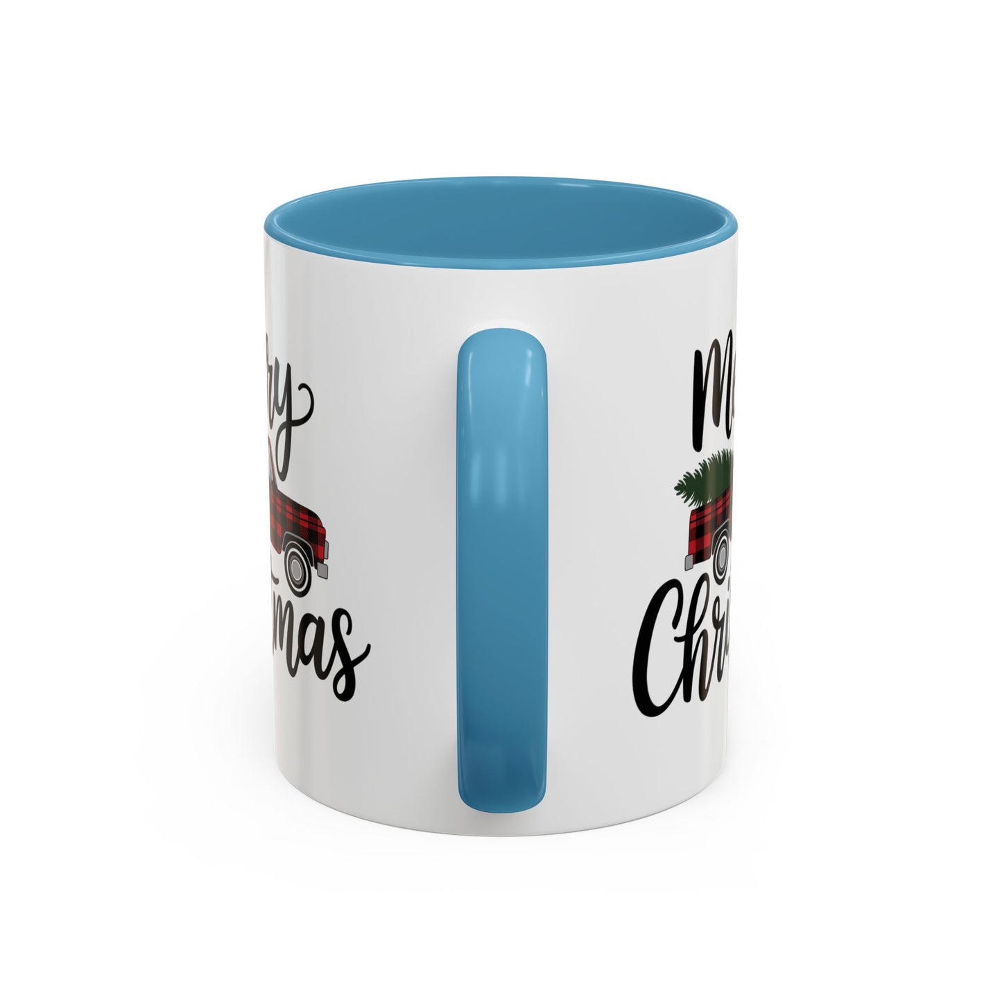 Christmas Mug - Merry Christmas Black Text Tartan Truck