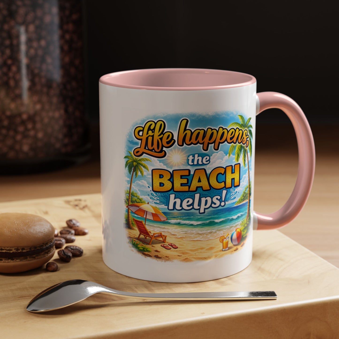Humor Mug - Life Happens the beach Helps