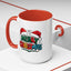 Christmas Mug - Merry Christmas Green Red Yellow and Blue Text Red Hats