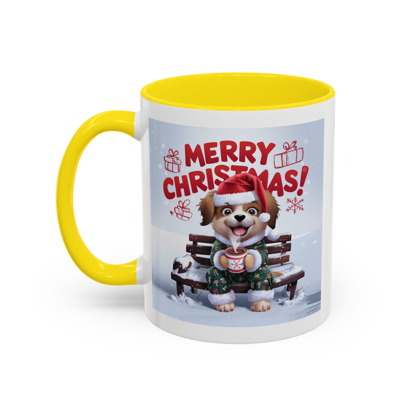 Christmas Mug - Merry Christmas Red Text Puppy Green Top 2
