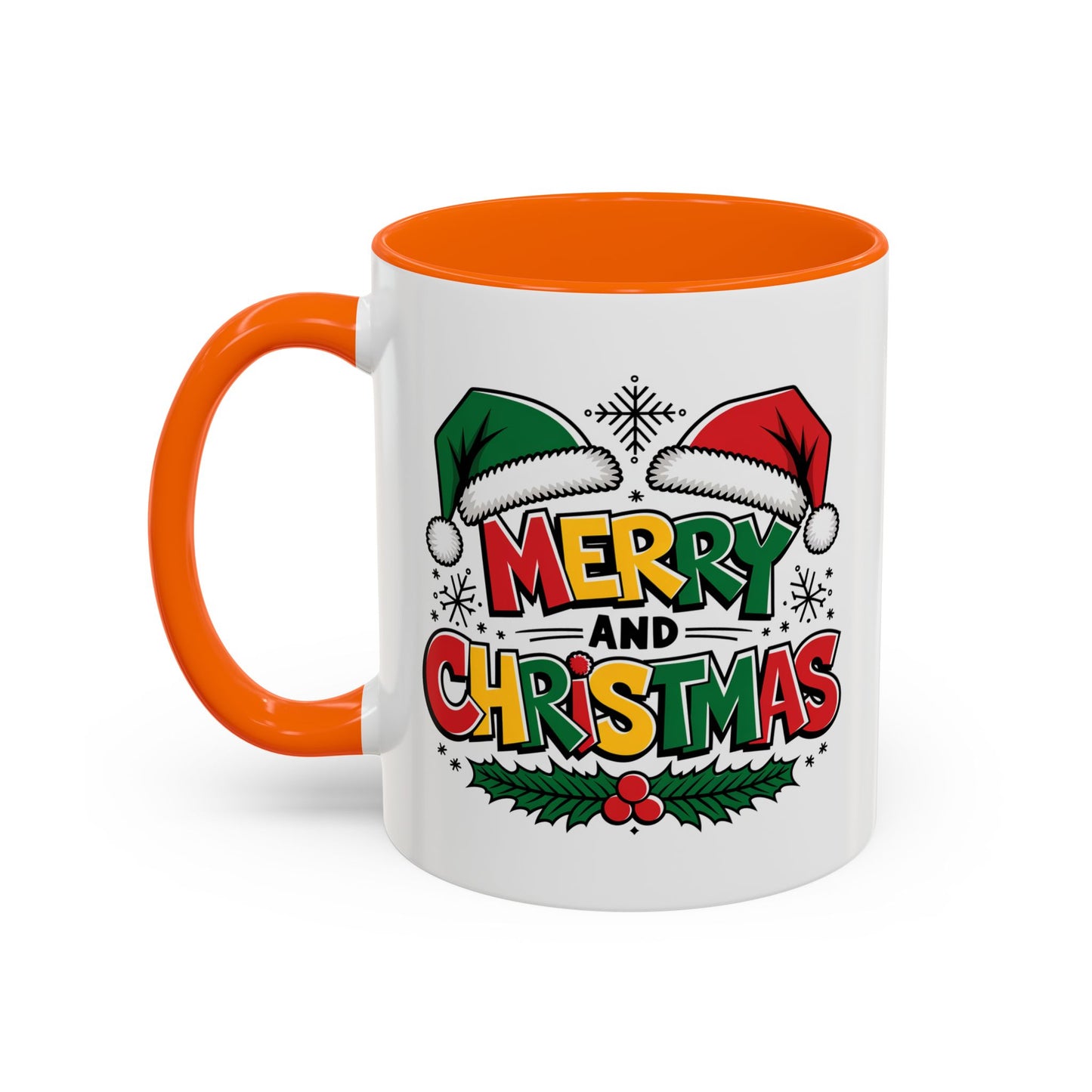 Christmas Mug - Merry Christmas Red Yellow & Green Text Green & Red Hat