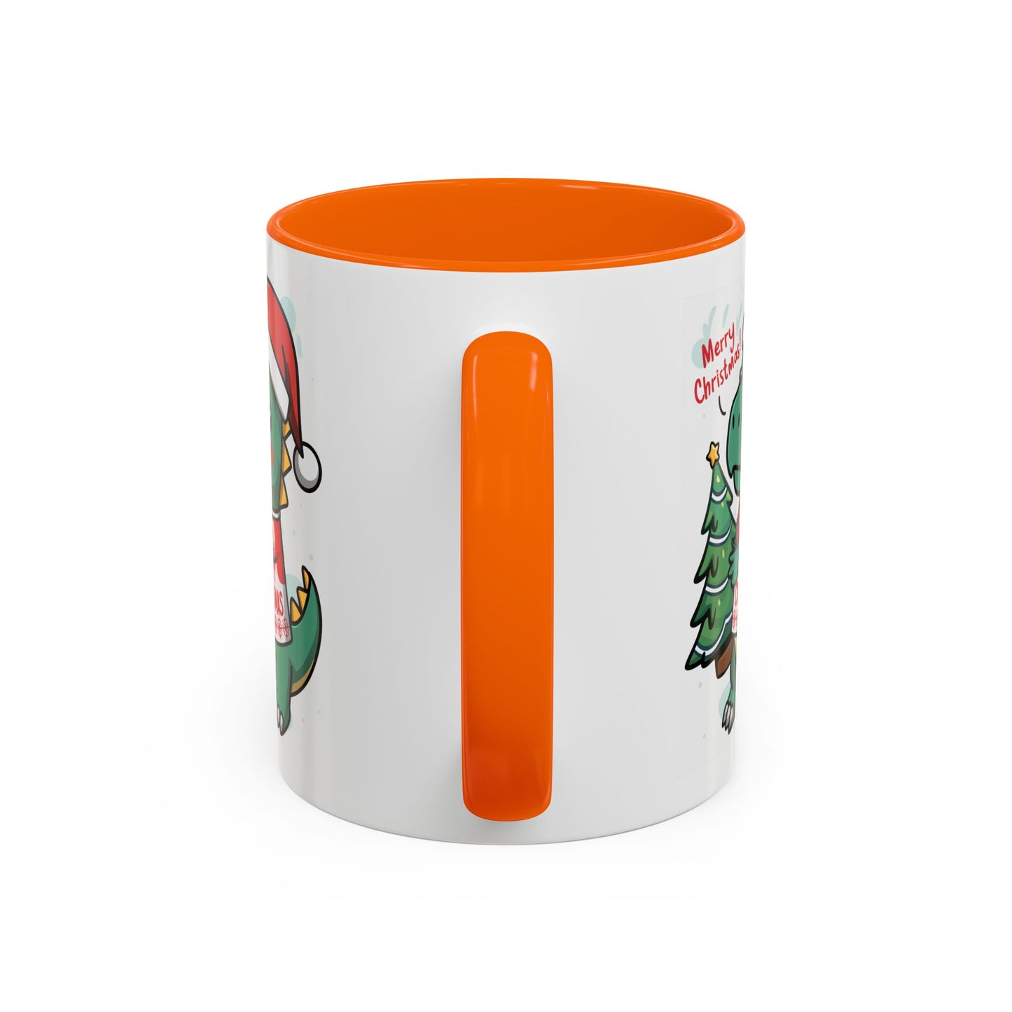 Christmas Mug - Merry Christmas Red Text Dinosaur Tree