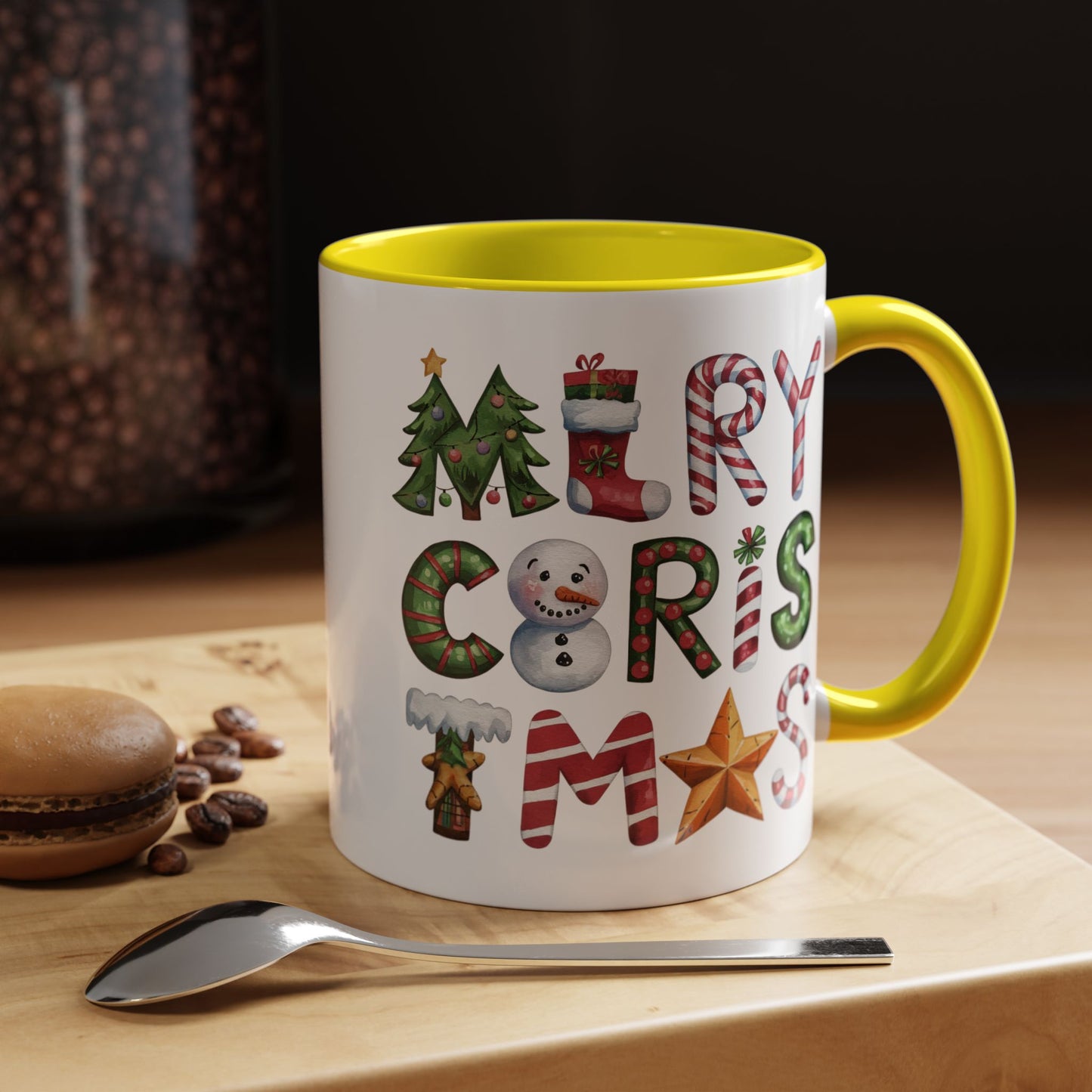 Christmas Mug - Merry Christmas Green Red & Gold Patterned Text