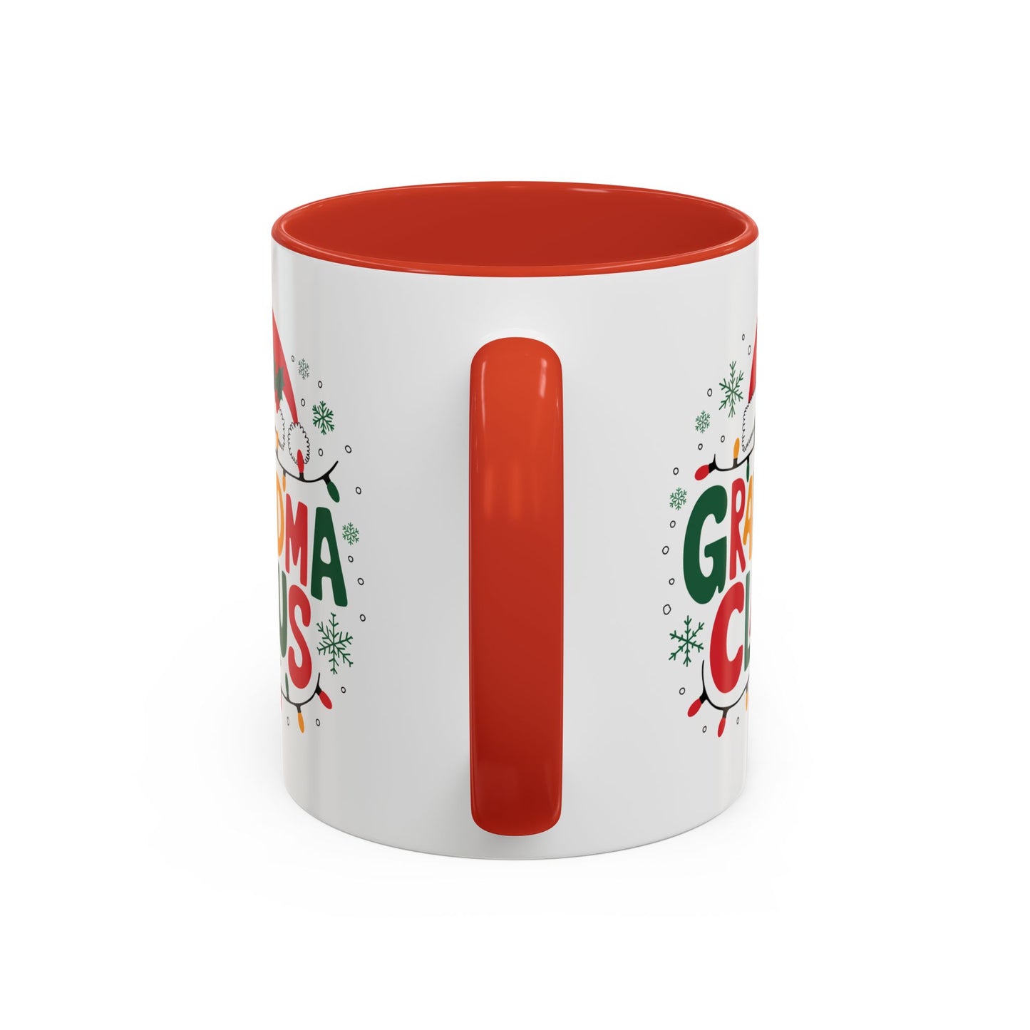 Christmas Mug - Grandma Claus Green Yellow & Red Text Hat Lights Stars