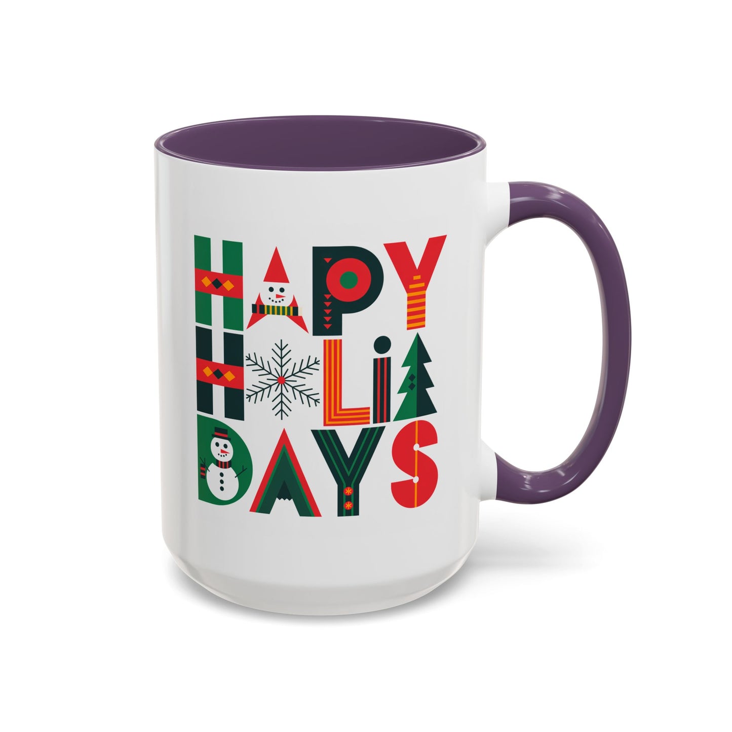 Christmas Mug - Happy Holidays Green Red & Blue Decorative Text