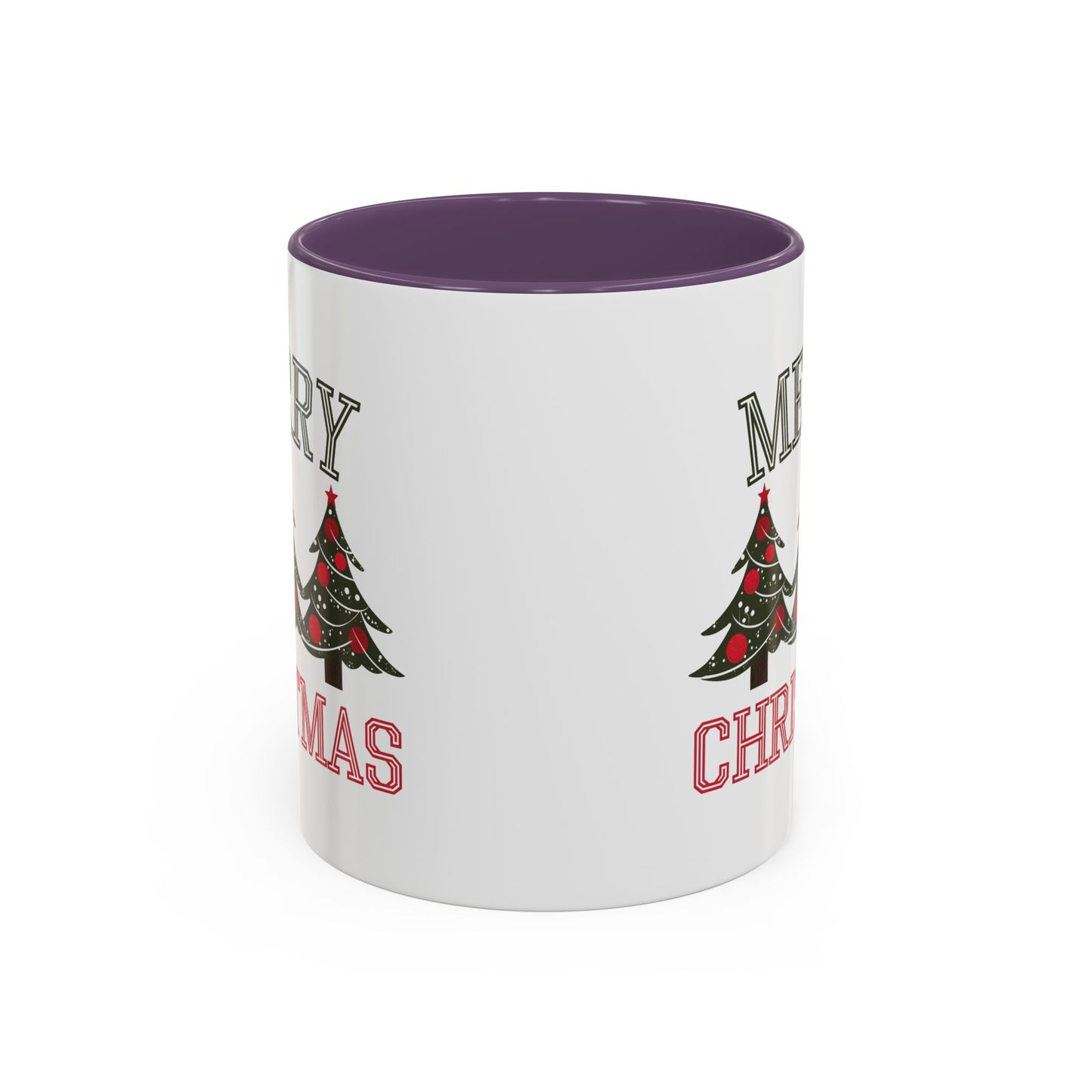 Christmas Mug - Merry Christmas Green & Red Text Decorative Trees