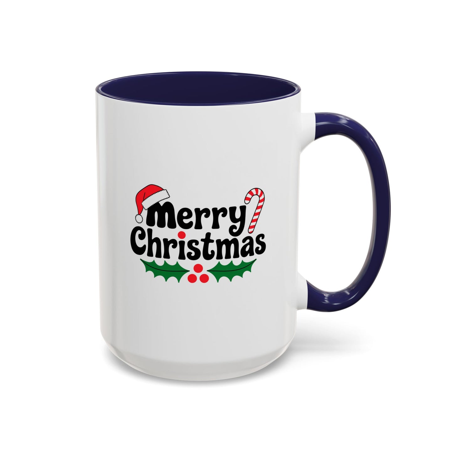 Christmas Mug - Merry Christmas Black Text Hat Cane Misletoe